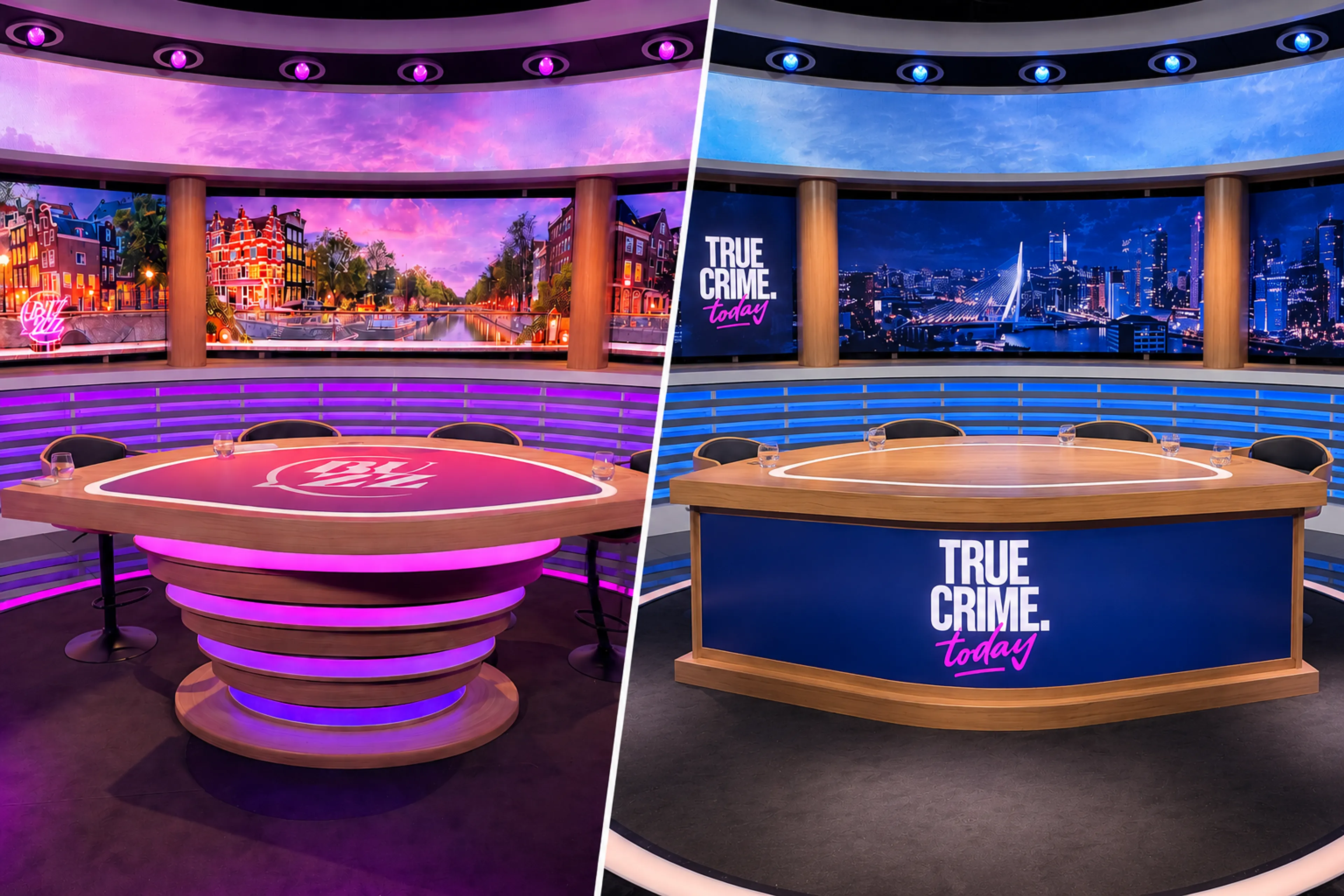 Eén studio, twee werelden: zo transformeert onze studio voor Buzz en True Crime Today.