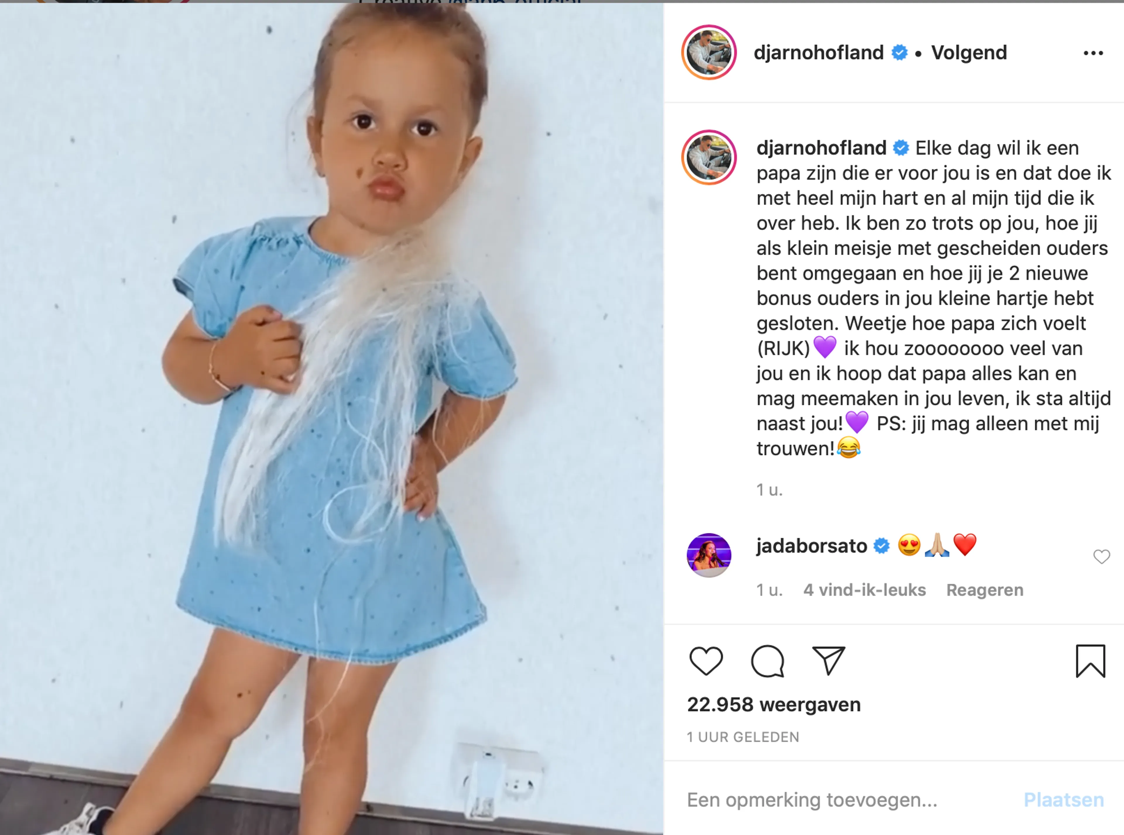 Zo liefdevol is Djarno Hofland over zijn dochtertje