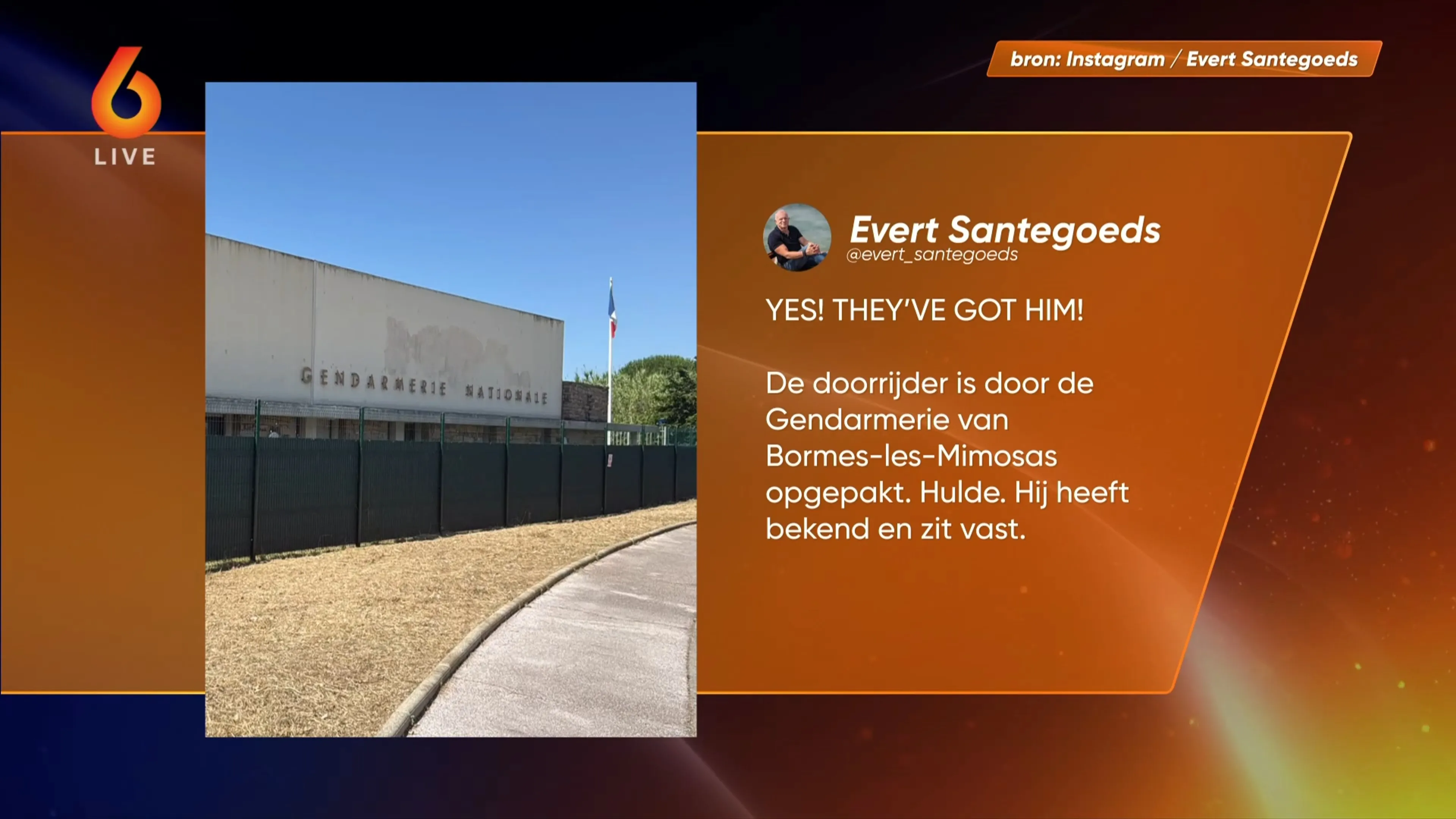 Automobilist opgepakt na aanrijden partner Evert Santegoeds