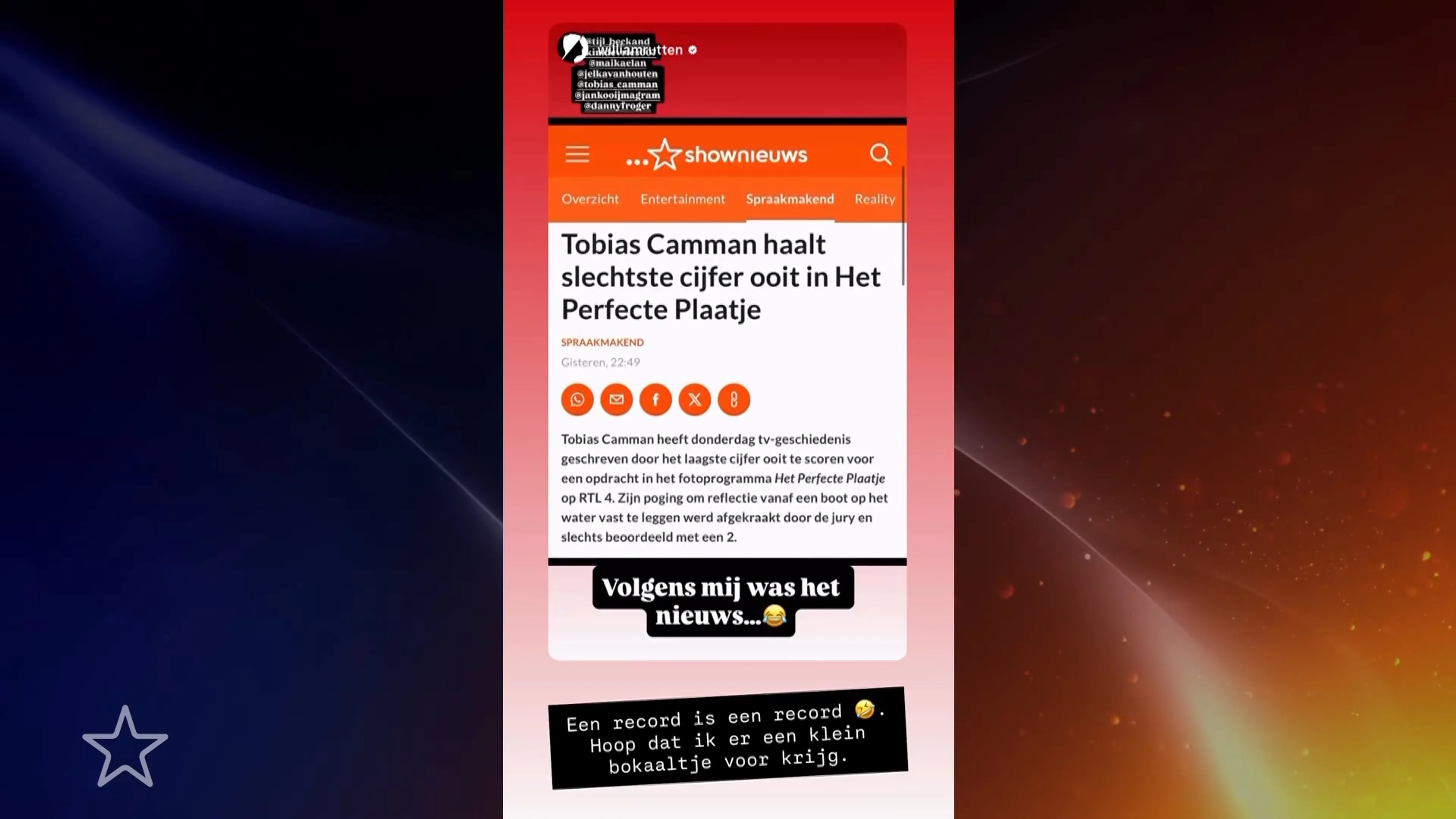 Tobias Camman schrijft geschiedenis met slechtste cijfer ooit in Het Perfecte Plaatje