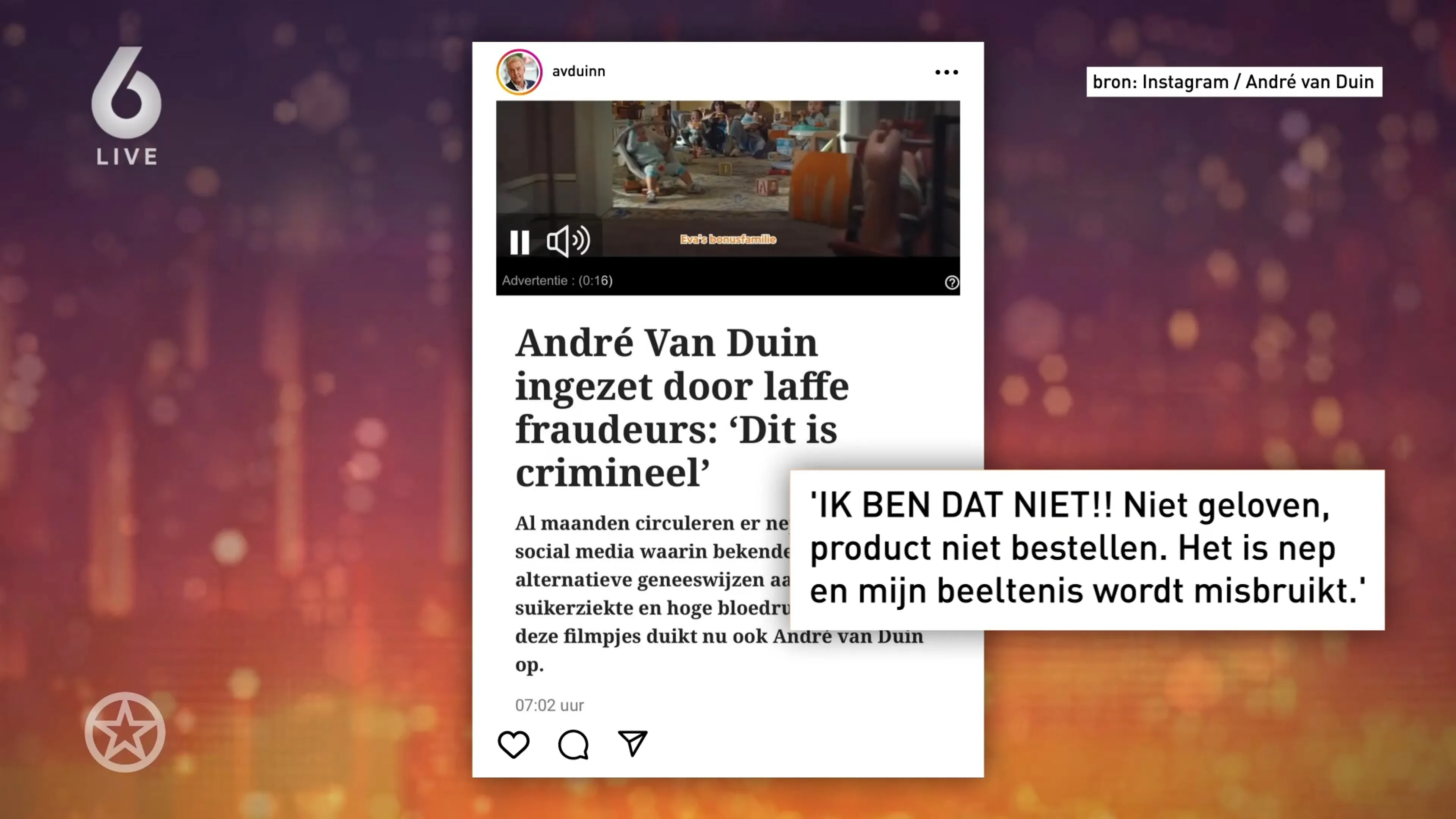 André van Duin is slachtoffer van onlinefraude