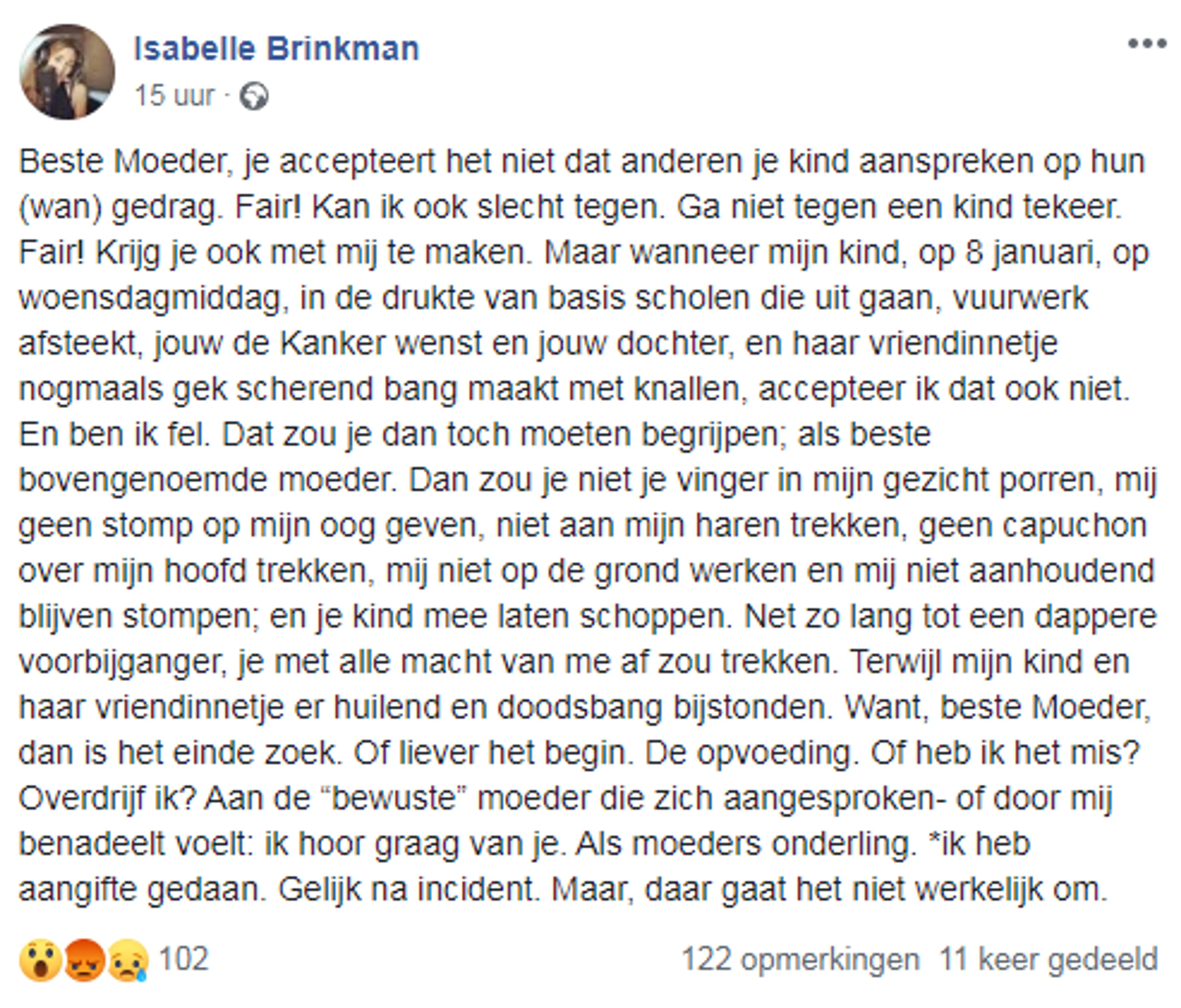 Isabelle Brinkman mishandeld!