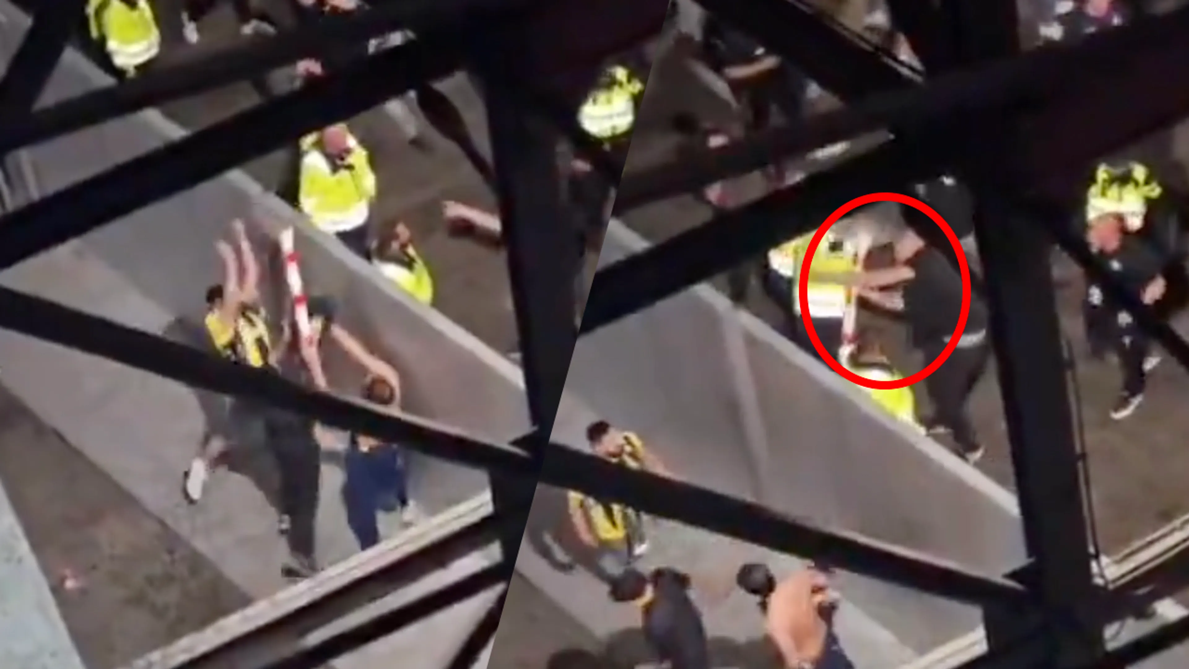 Video: politie arresteert Fenerbahçe-fan die paal op hoofd van Feyenoord-supporter in De Kuip gooide
