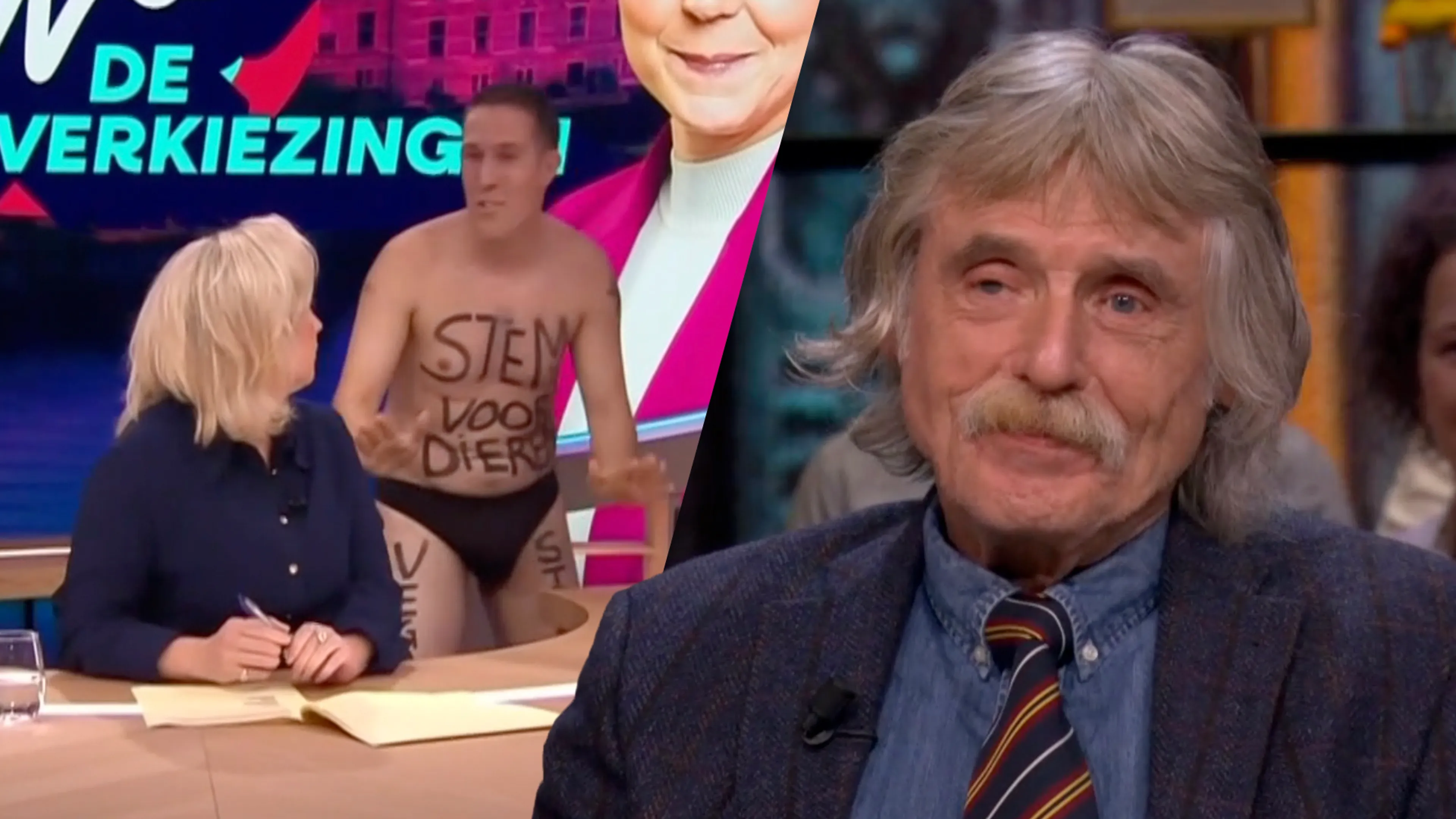 Wat zou Johan Derksen doen als de 'vegan streaker' binnen zou komen bij Vandaag Inside?