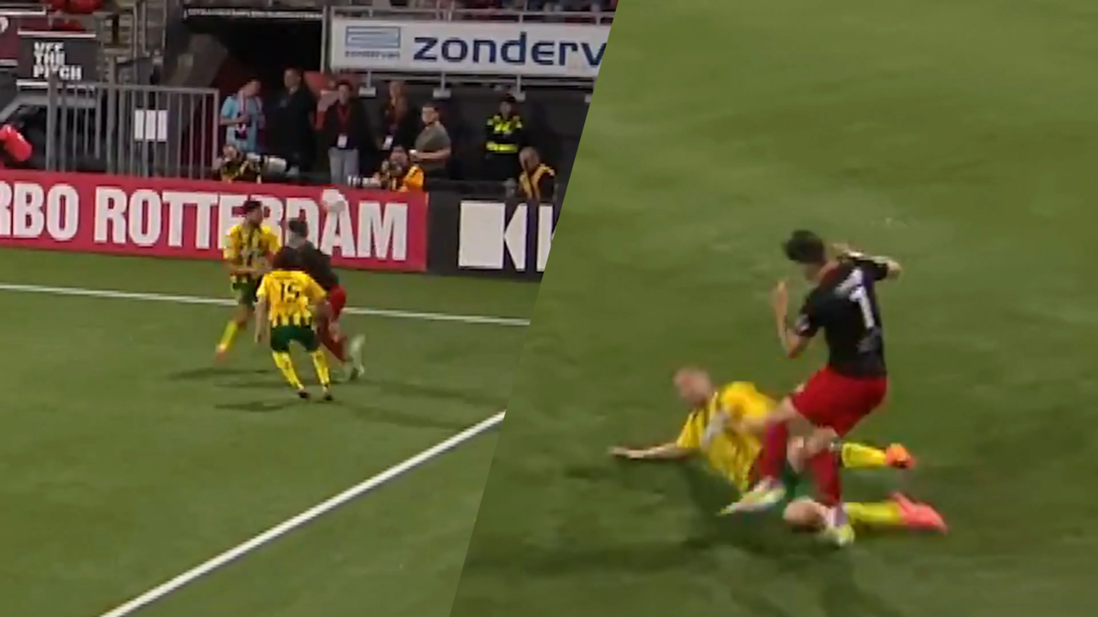 Video: ADO-speler deelt rotschop uit na gallery play van Excelsior-speler