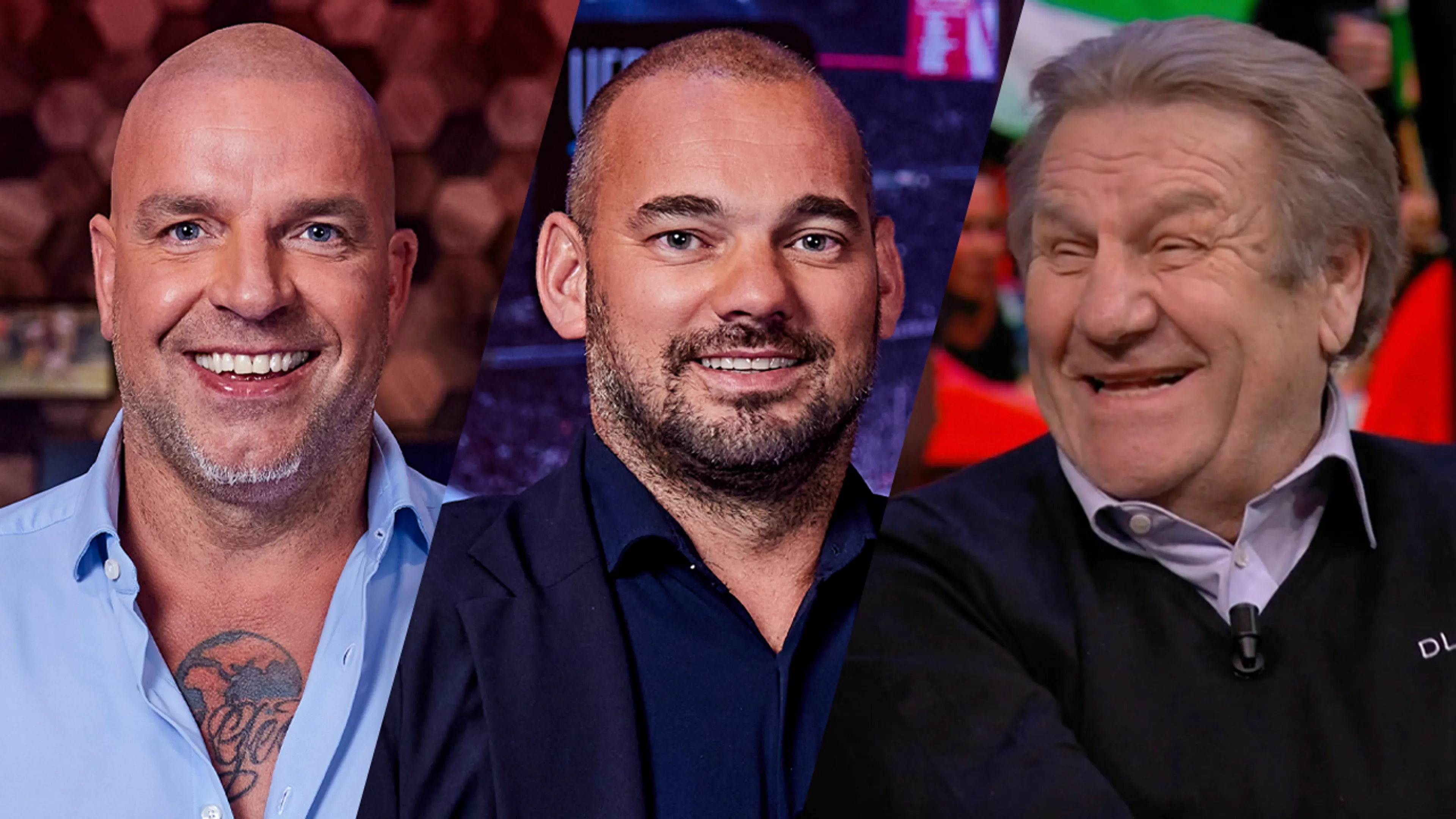 Andy van der Meijde, Wesley Sneijder en Jan Boskamp maandag bij Veronica Offside