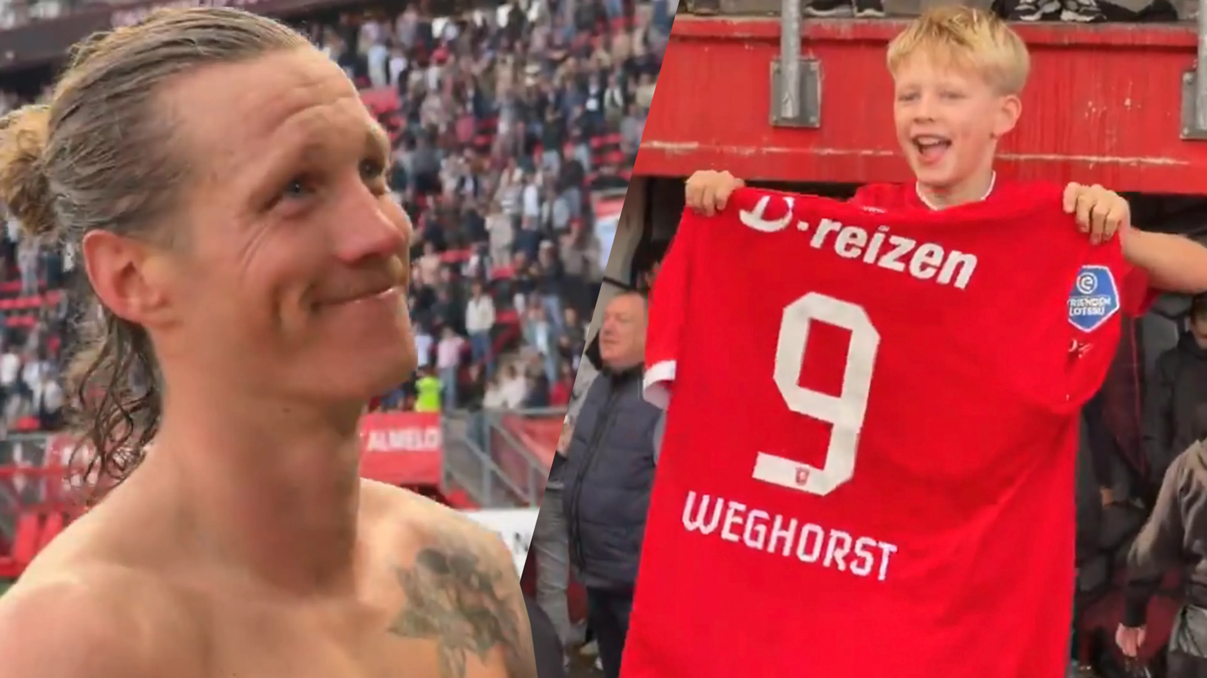 Lief gebaar: Wout Weghorst maakt jonge FC Twente-supporter dolblij met gedragen wedstrijdshirt