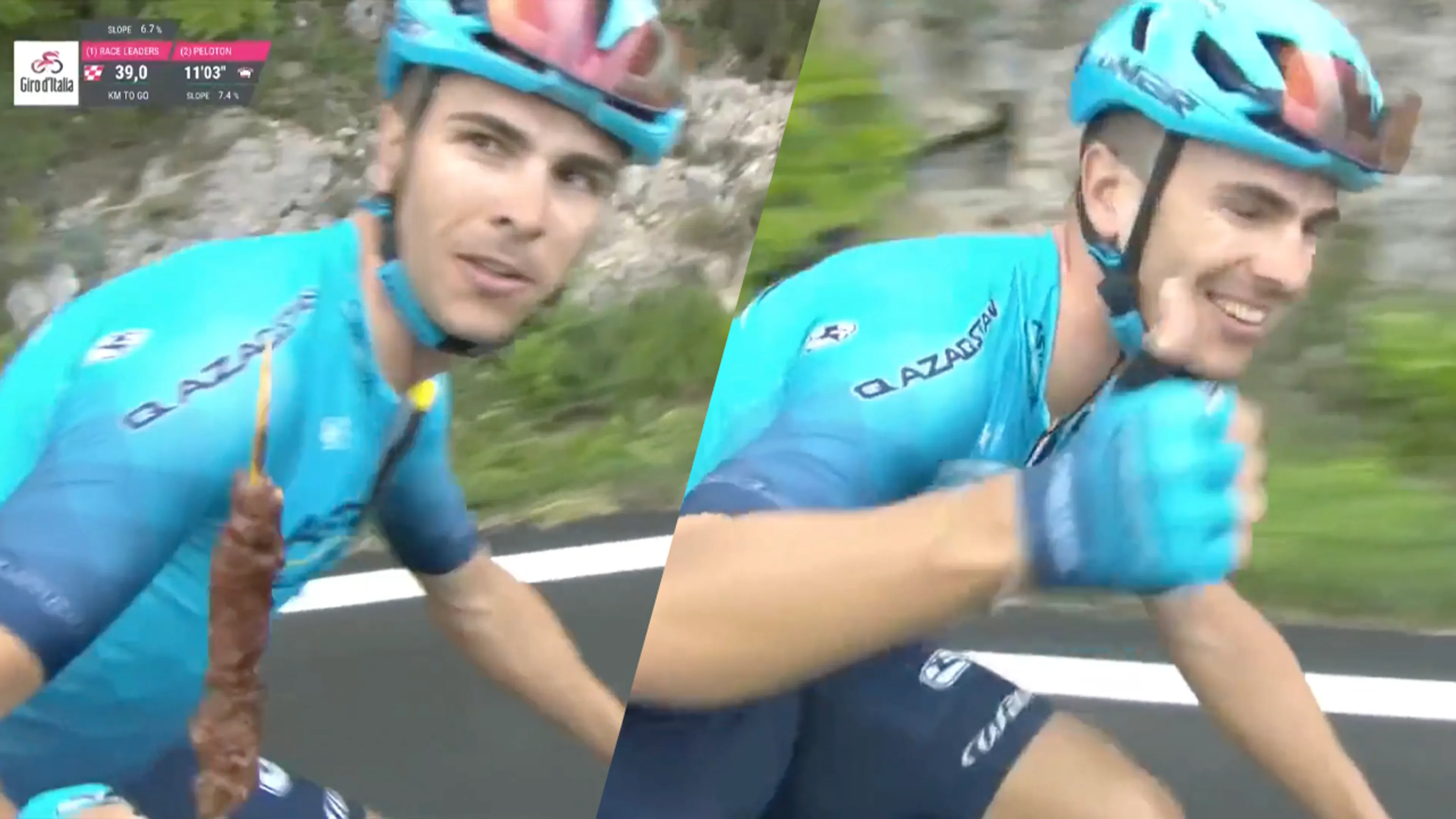 Zien: Italiaans wielrenner deelt saté uit tijdens bergrit in de Giro