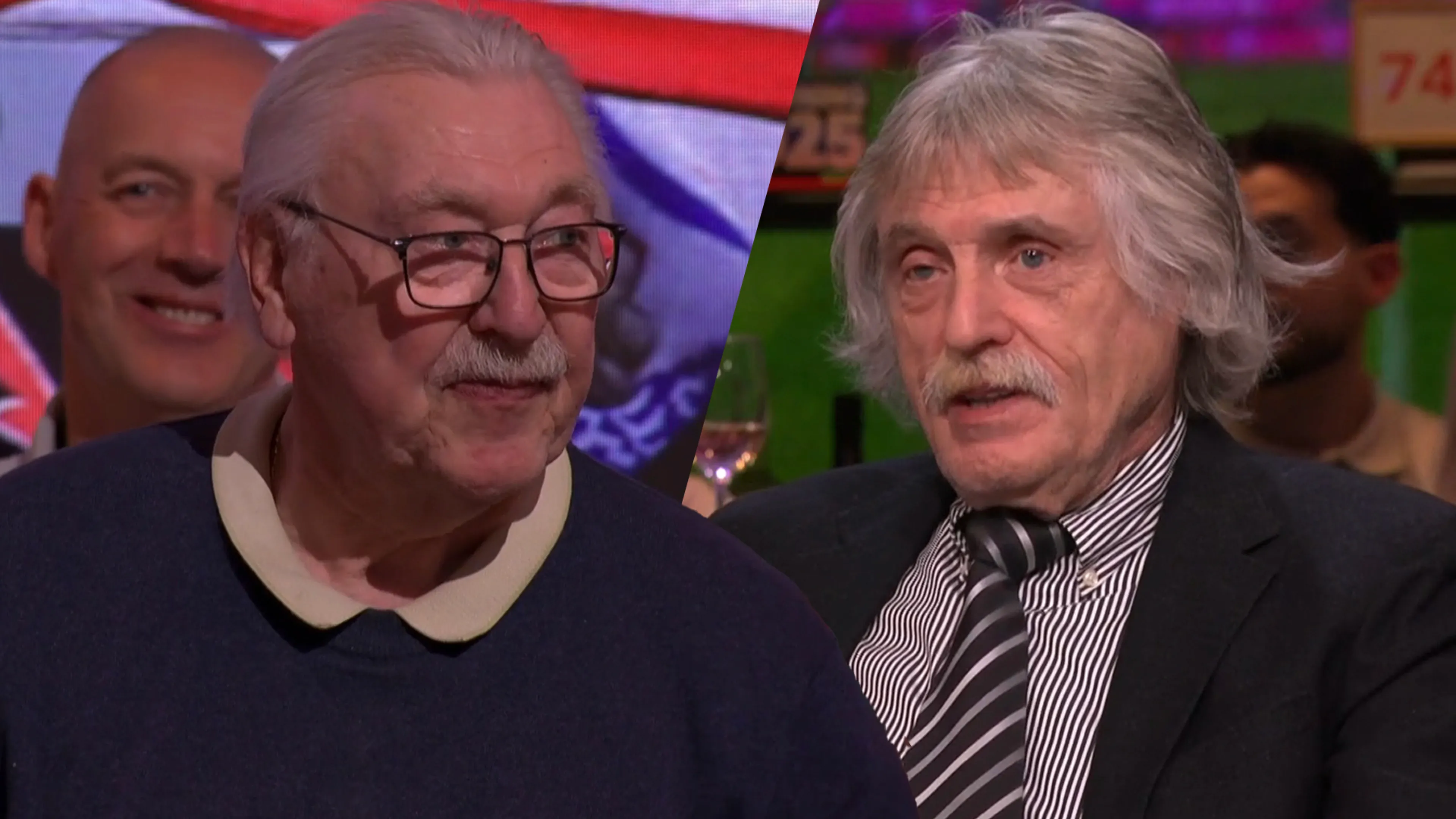 Johan Derksen ziet oude bekende in publiek: 'Ik was voor niemand bang, maar wel voor hem'