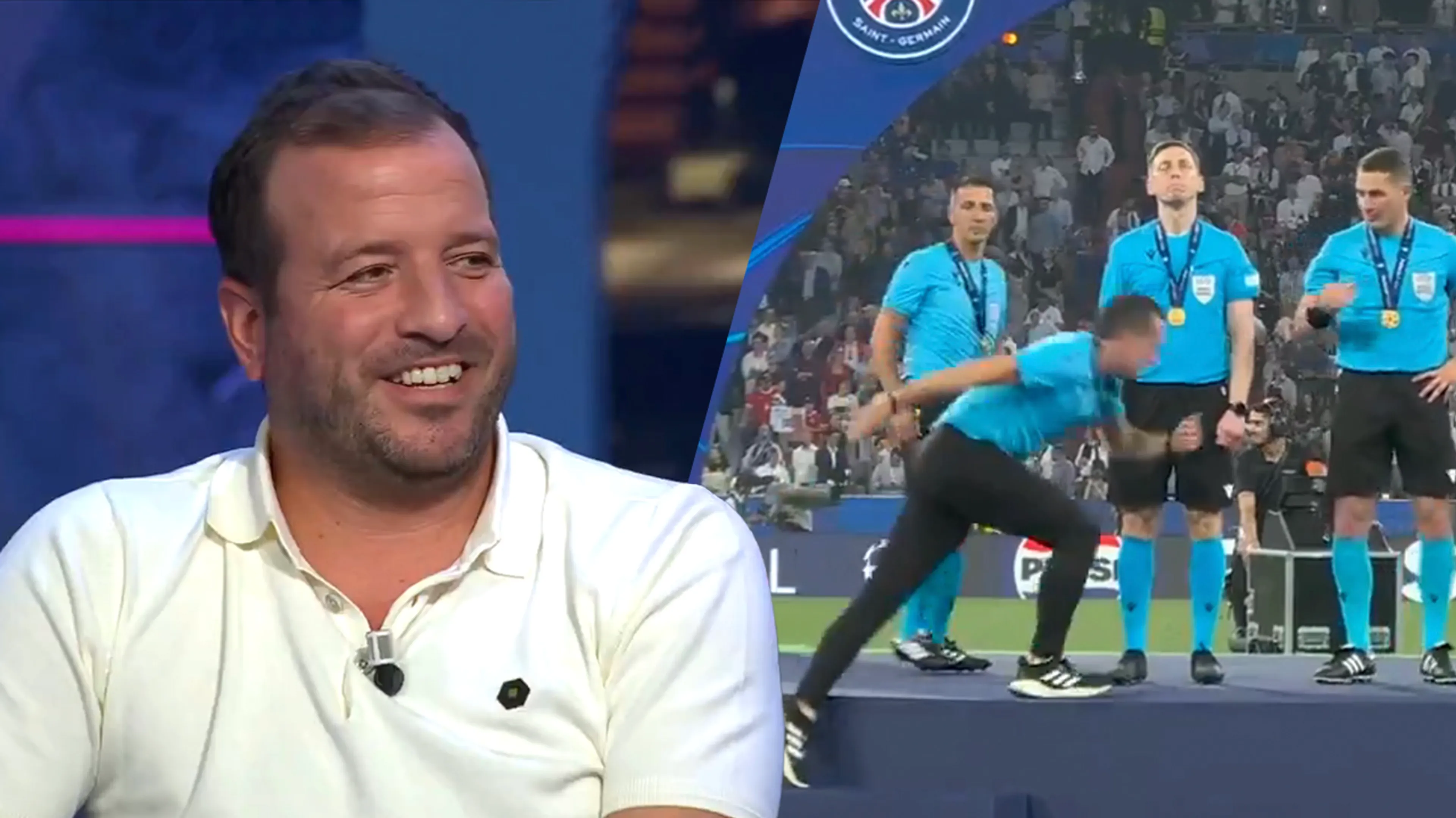 Video: Rafael van der Vaart lacht om struikelende Dennis Higler bij Champions League-huldiging