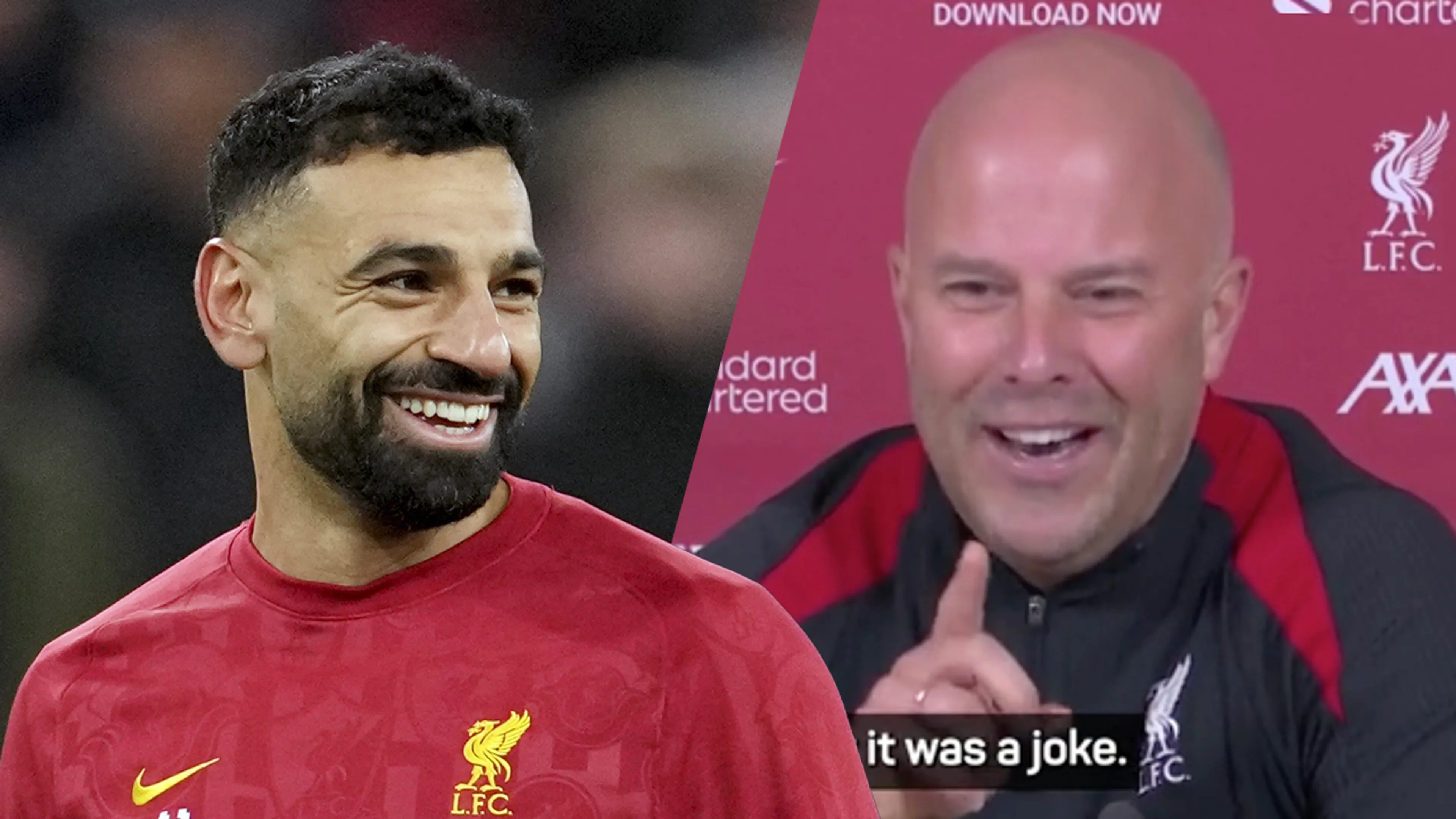 Video: Slot corrigeert zichzelf na grapje over Salah en City: 'Het is een grapje! Ik herhaal: een grapje!'