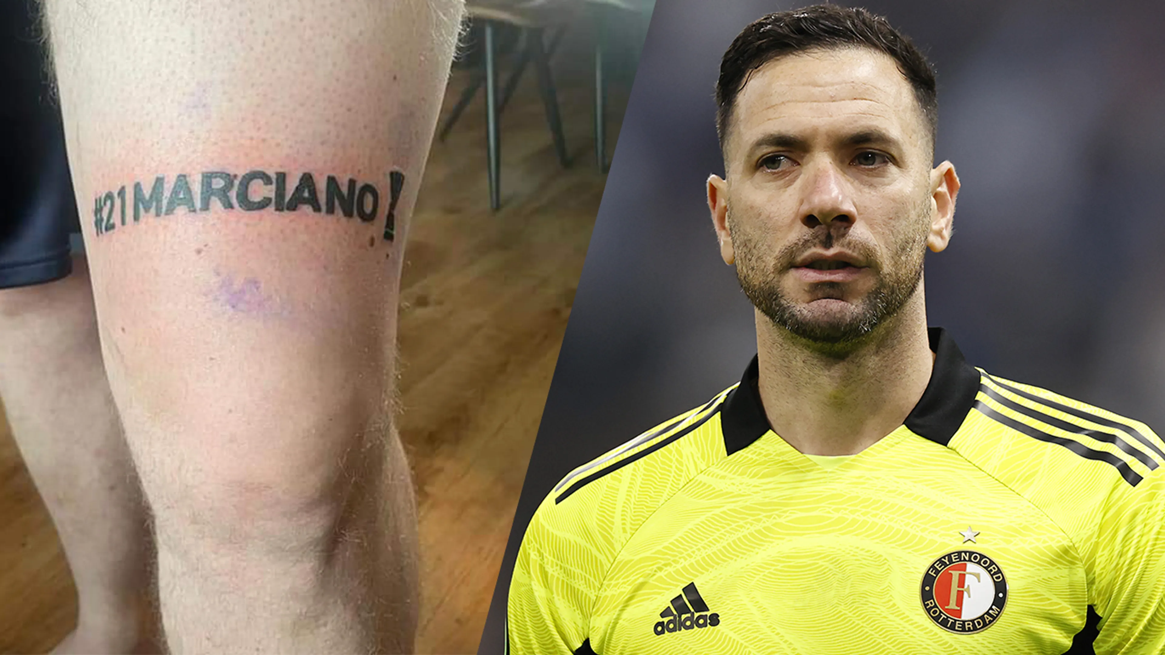 Feyenoord-fan verliest weddenschap en zet tattoo van Marciano met Conference League-beker