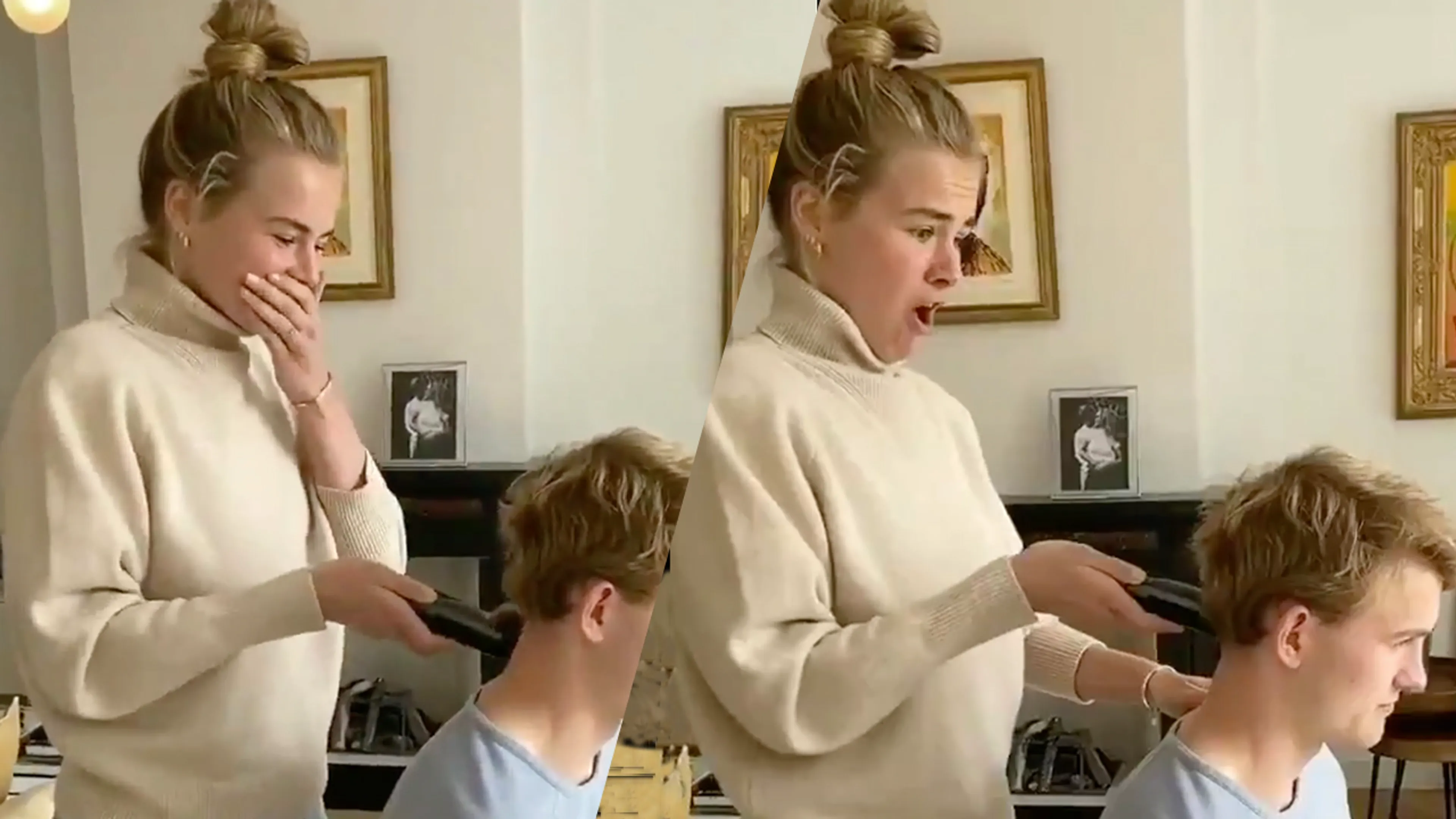 Vriendin Annekee zet tondeuse in het haar van De Ligt
