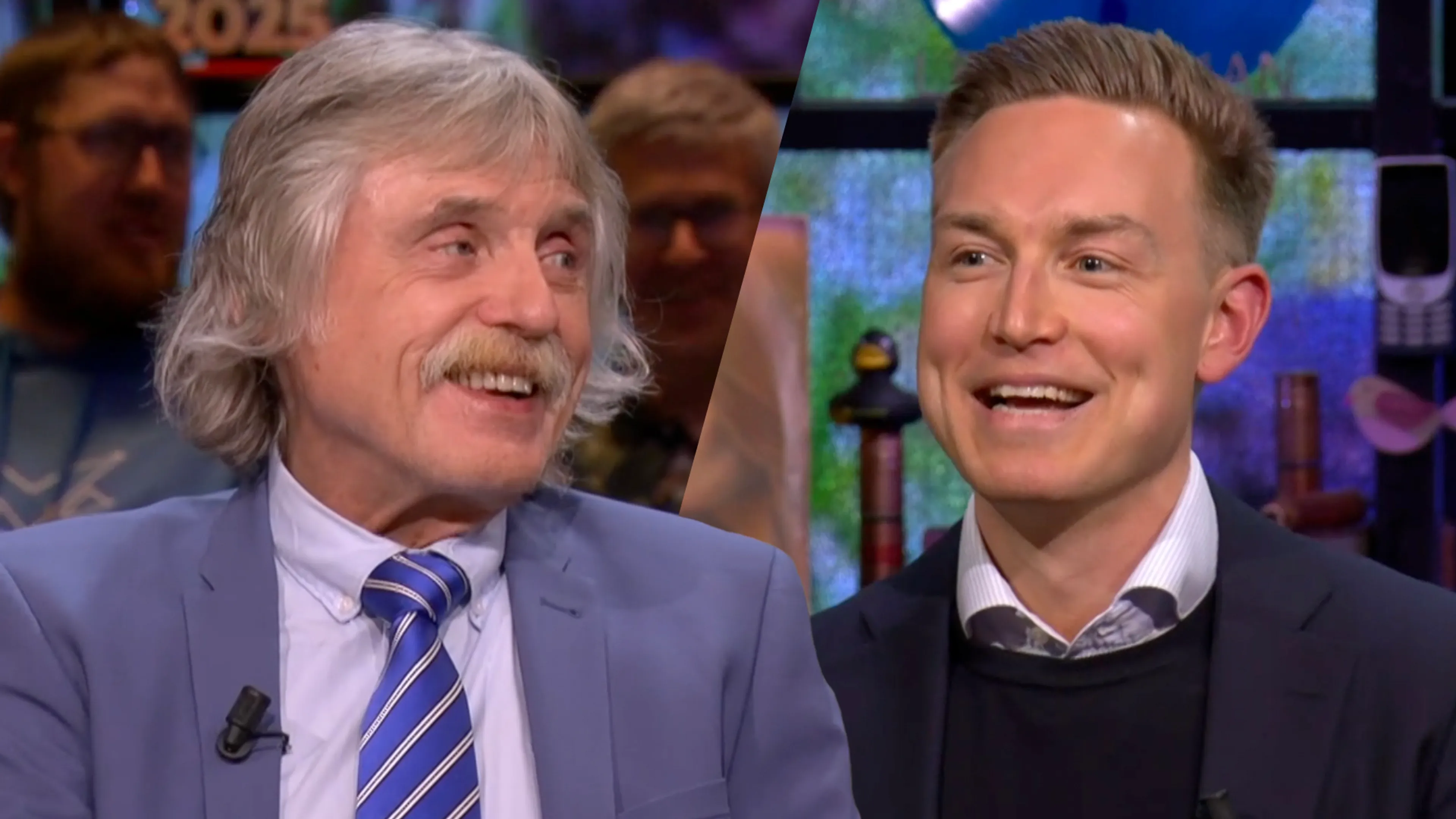Johan Derksen moet lachen om smerige poep-anekdote van Jona van Loenen: 'Goed verhaal!'