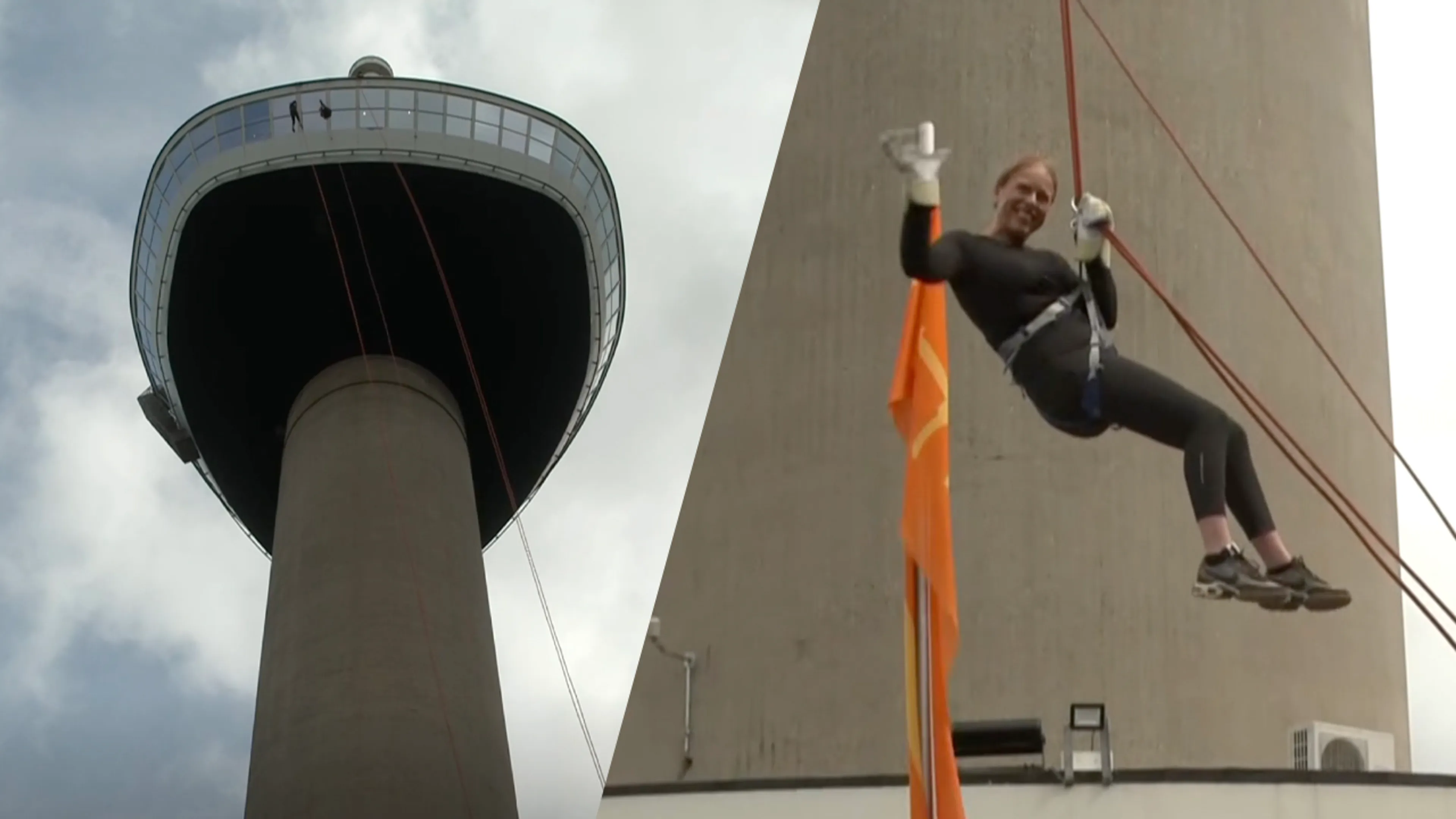 Video: Carola Schouten maakt met abseilen van Euromast verkiezingsbelofte waar