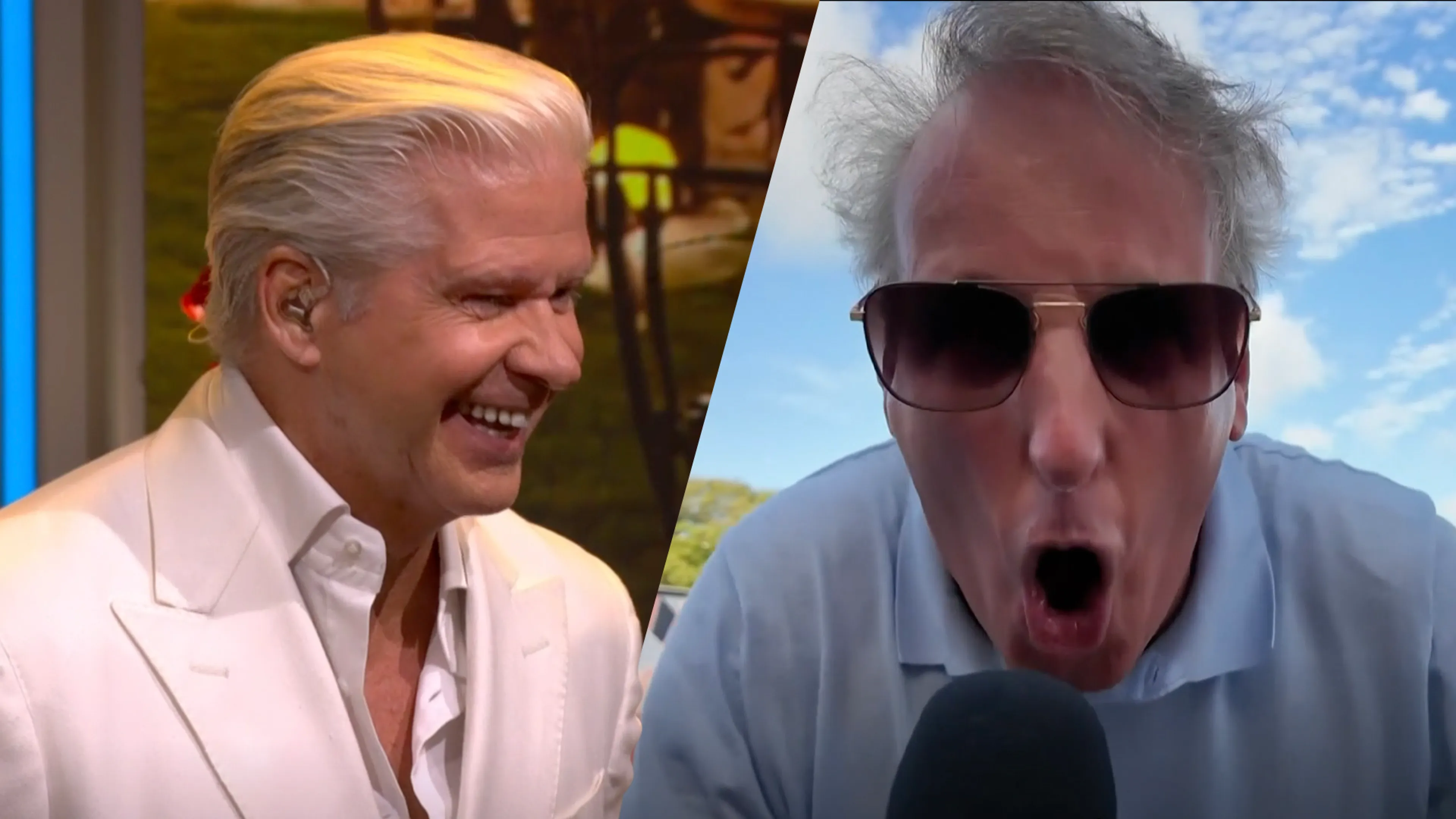 Dries Roelvink lacht om beelden van Chris Woerts, die zijn hit 'Ik Kom Eraan' zingt op Curaçao