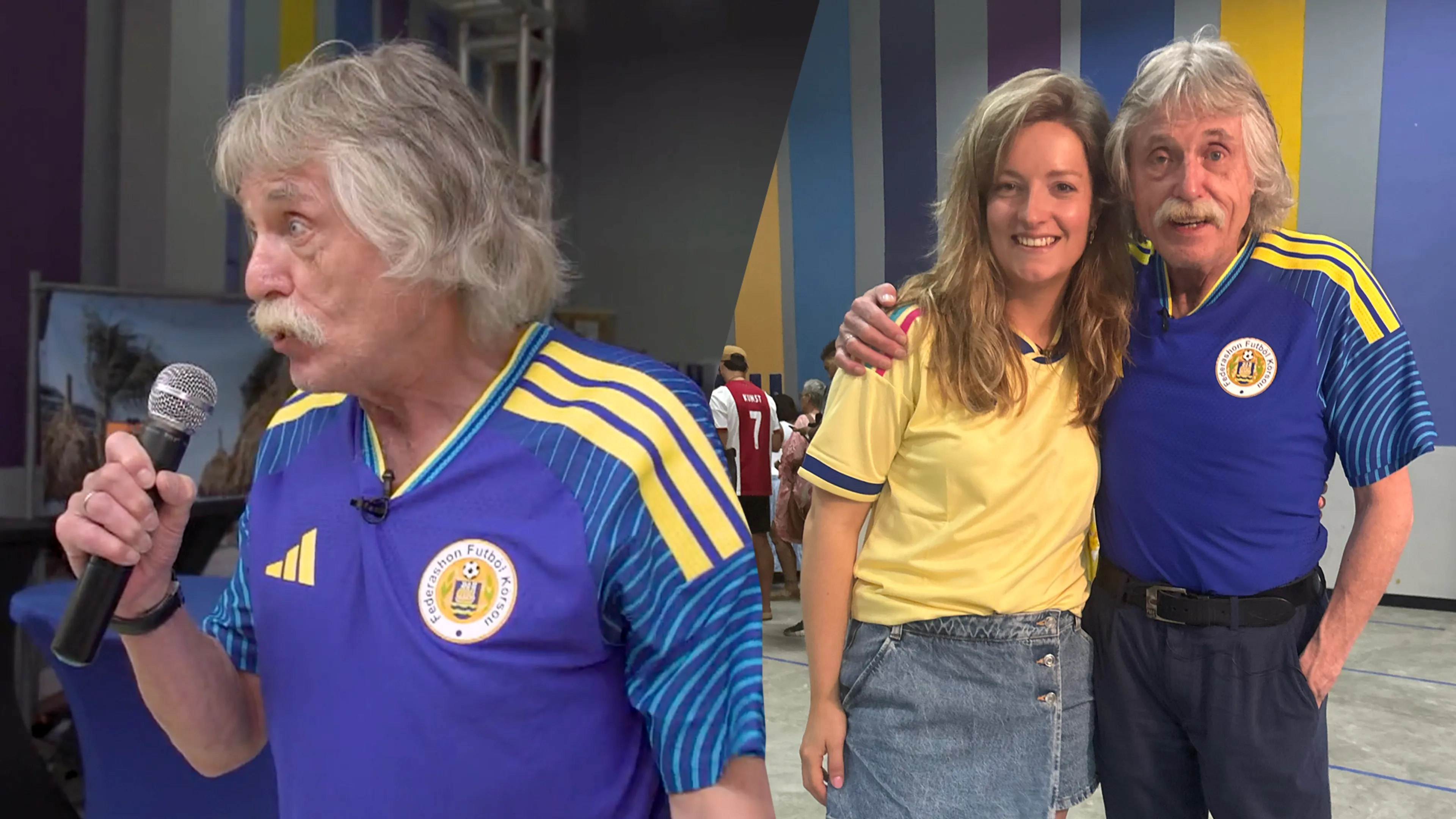 Zien: Johan Derksen bij de start van de verkoop van het WK shirt van Curaçao!