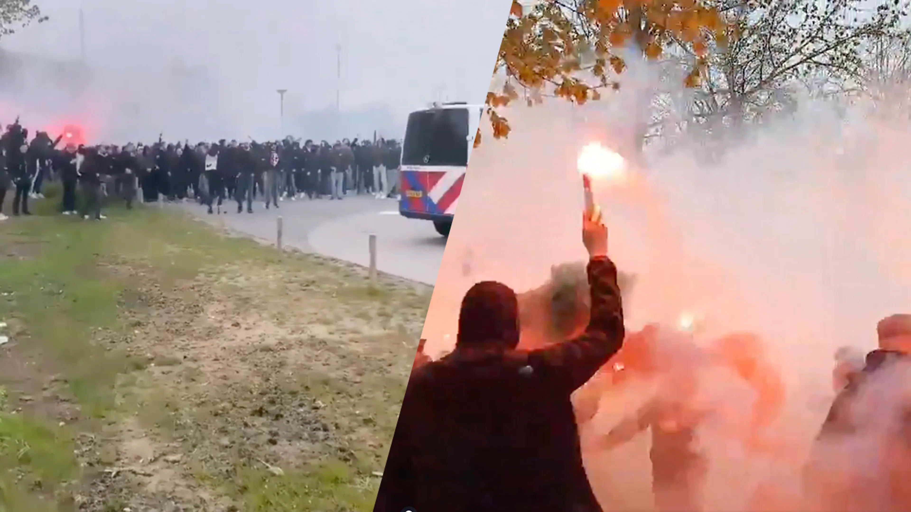 VIDEO: Feyenoord-fans verzamelen zich met fakkels bij laatste training voor De Klassieker 