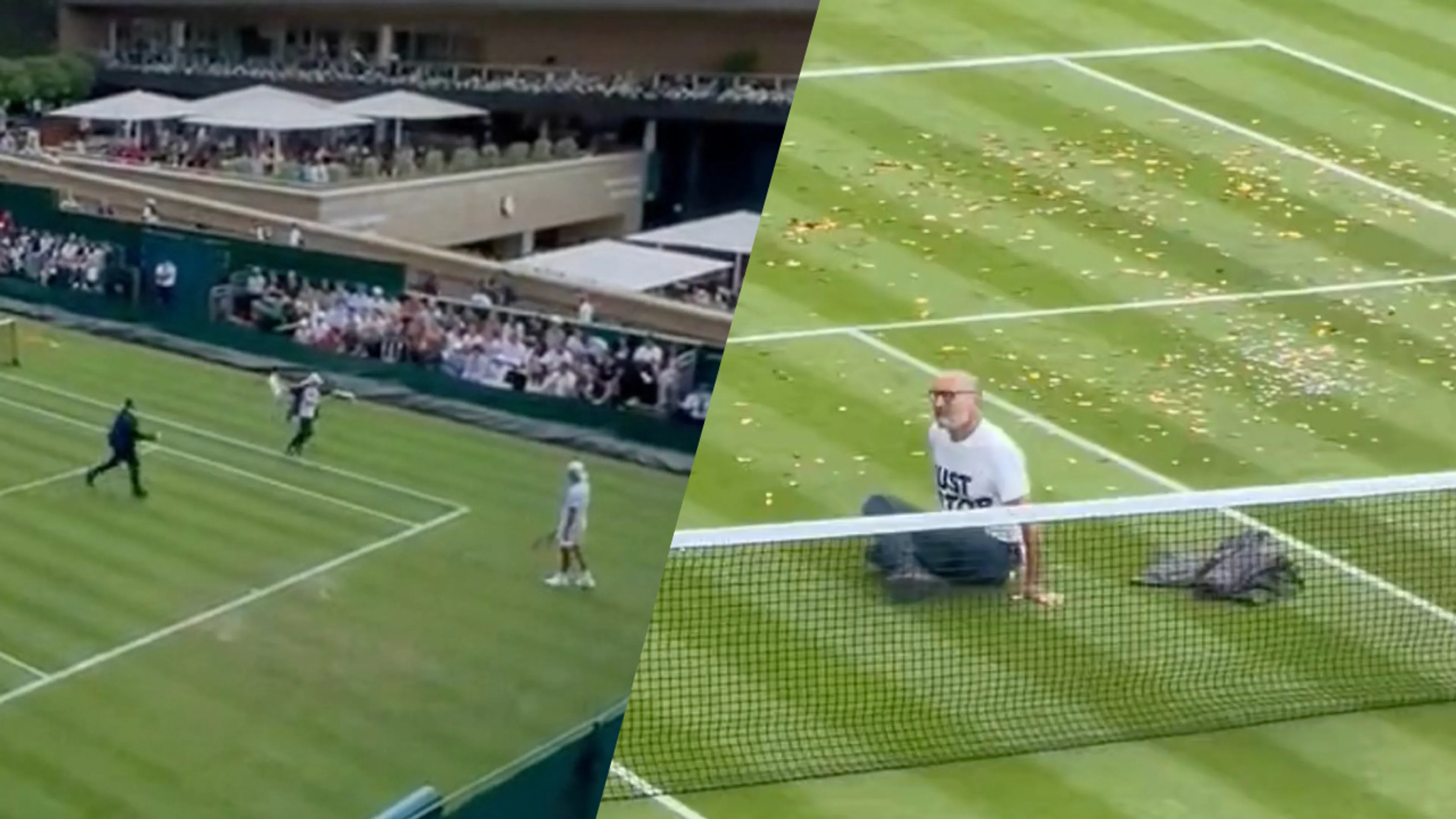 Zien: Klimaatactivisten (66 en 68) verstoren tenniswedstrijd Wimbledon