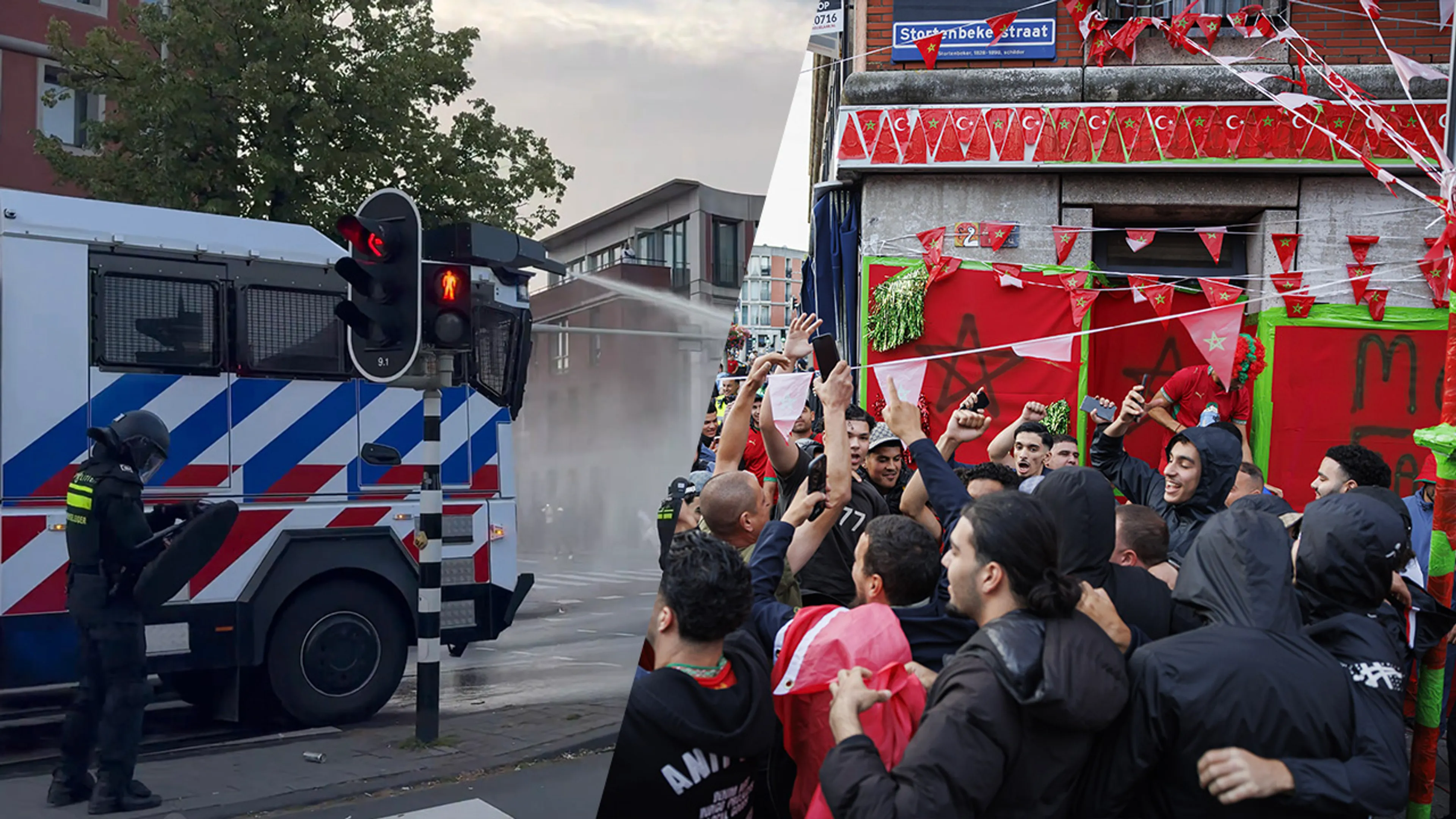 Video: ME treedt op in Schilderswijk na WK-winst Marokko op Oranje, waterkanon ingezet 