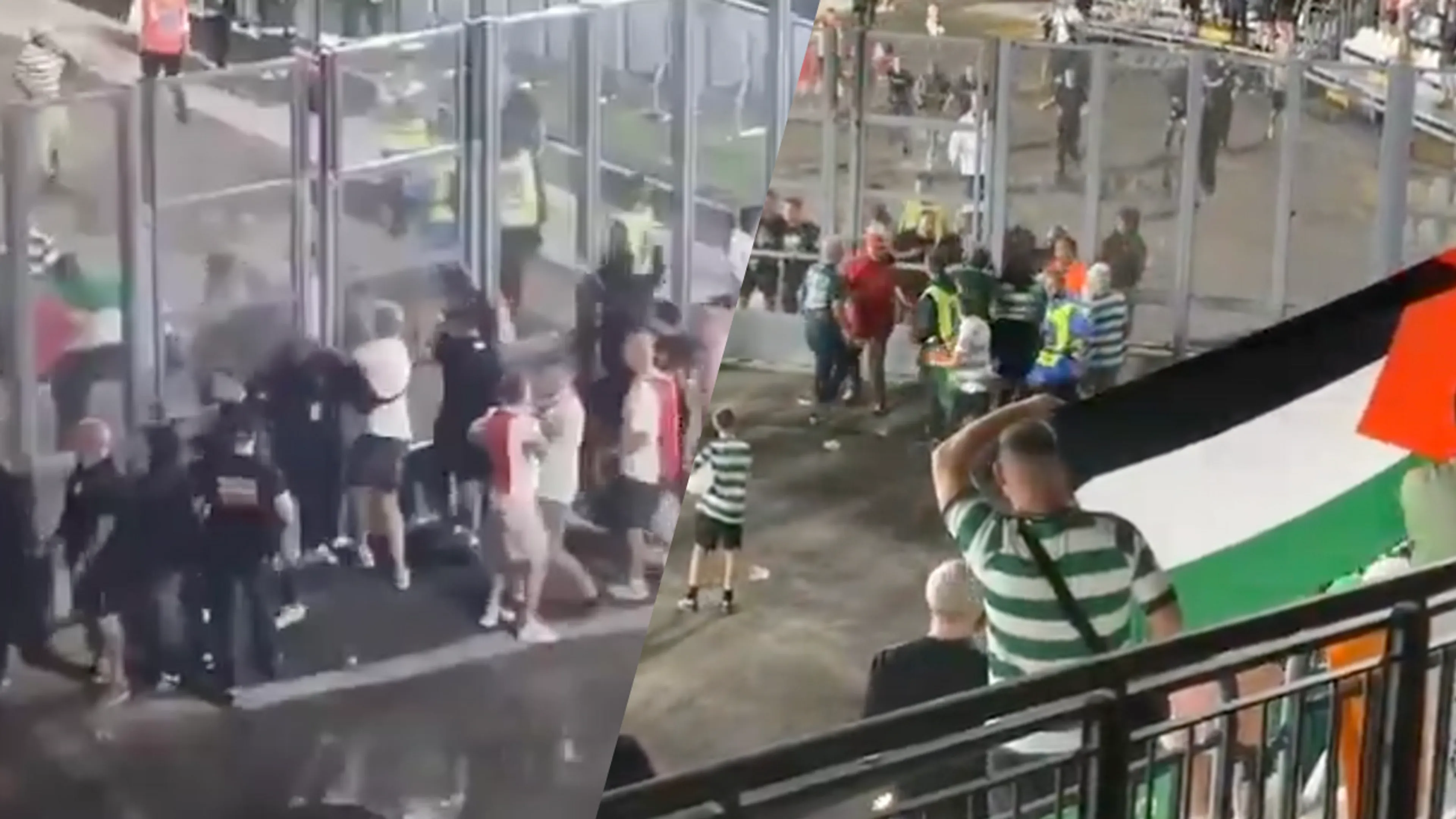 Video: Ajax- en Celtic-fans zoeken confrontatie in stadion na tonen van Palestijnse vlag