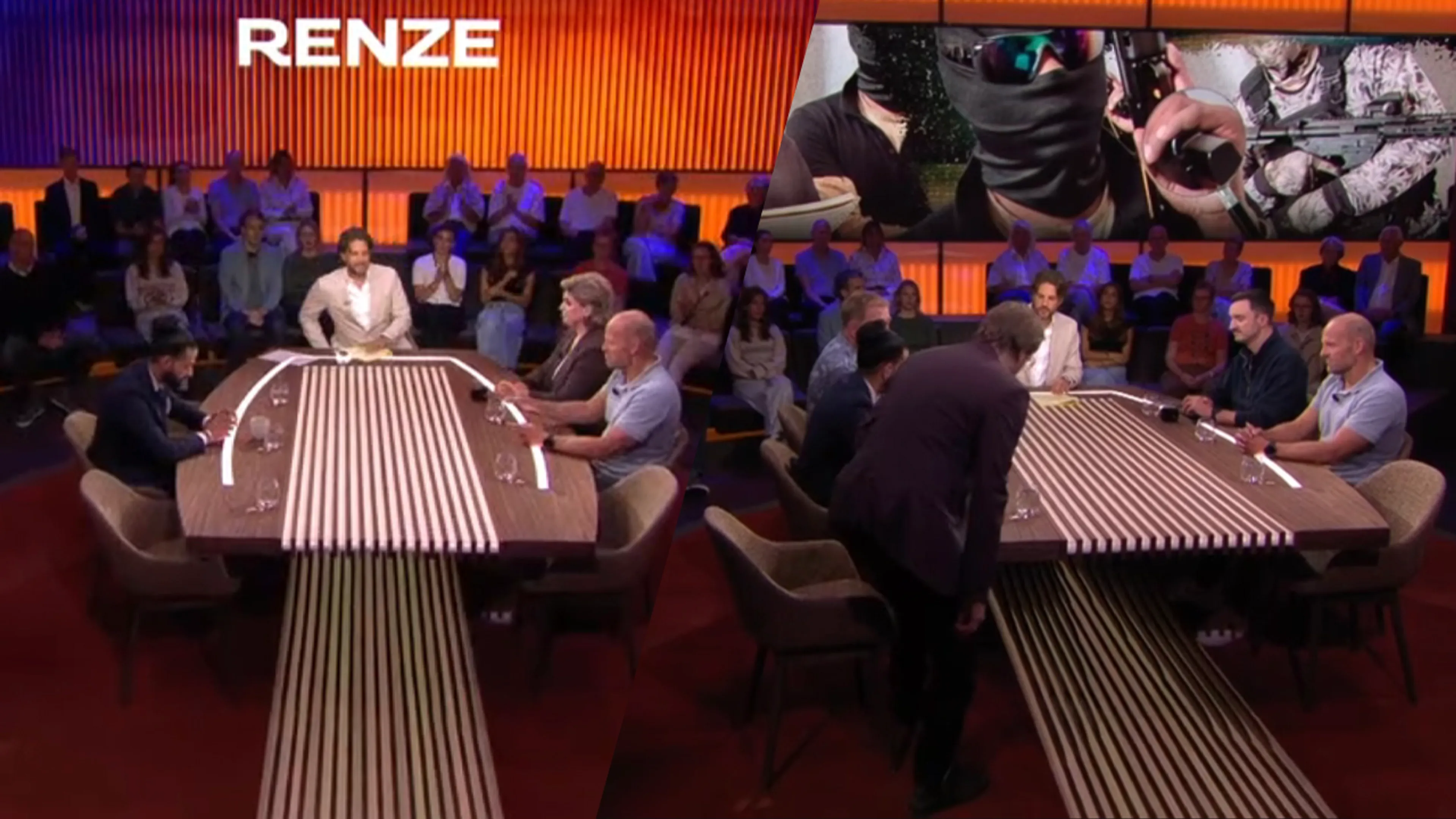 Renze start uitzending met halflege tafel en spreekt binnenkomende gasten aan: 'Schandelijk te laat'