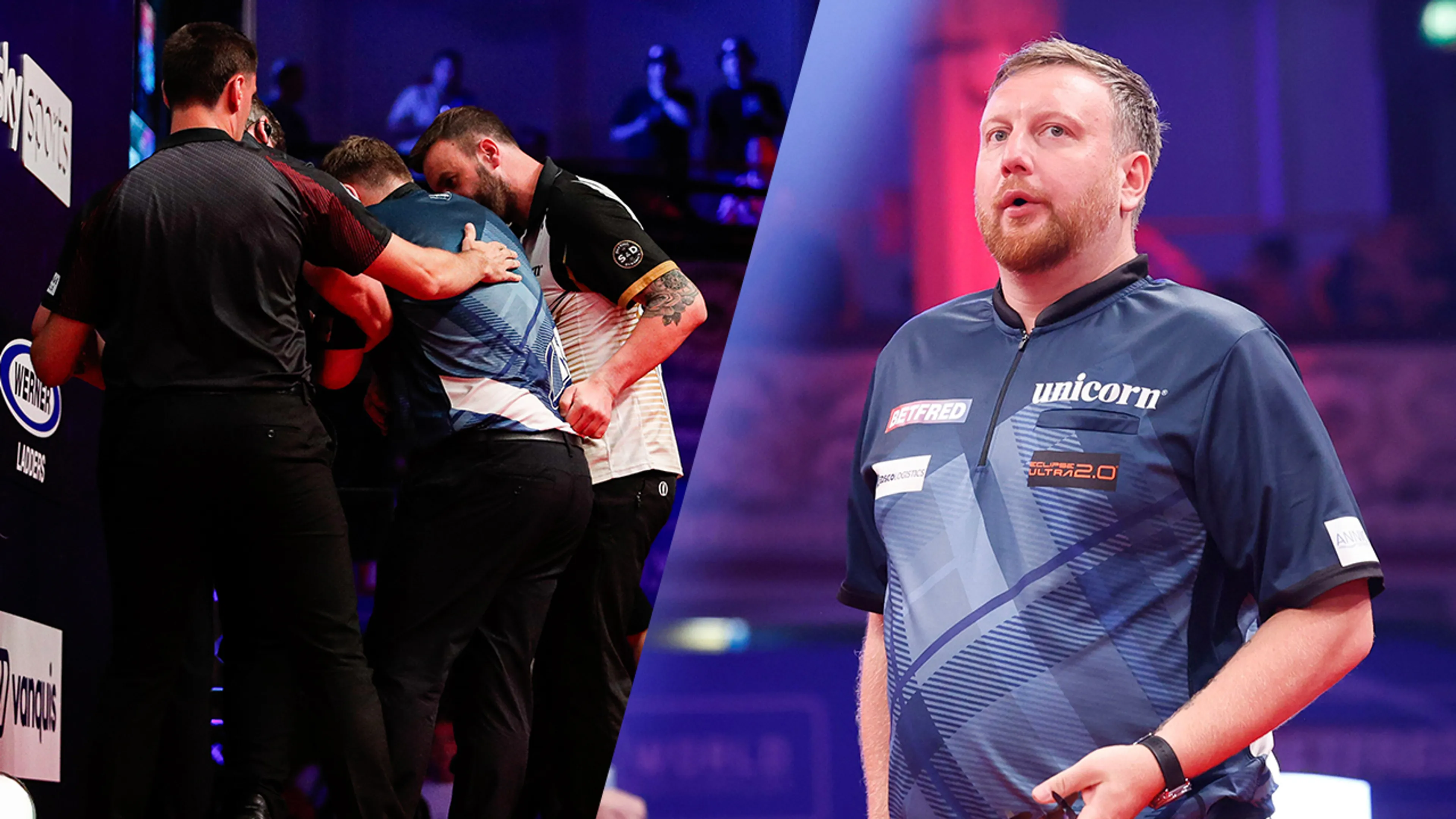 Schrikmoment bij World Match Play: darter Cameron Menzies onwel op podium