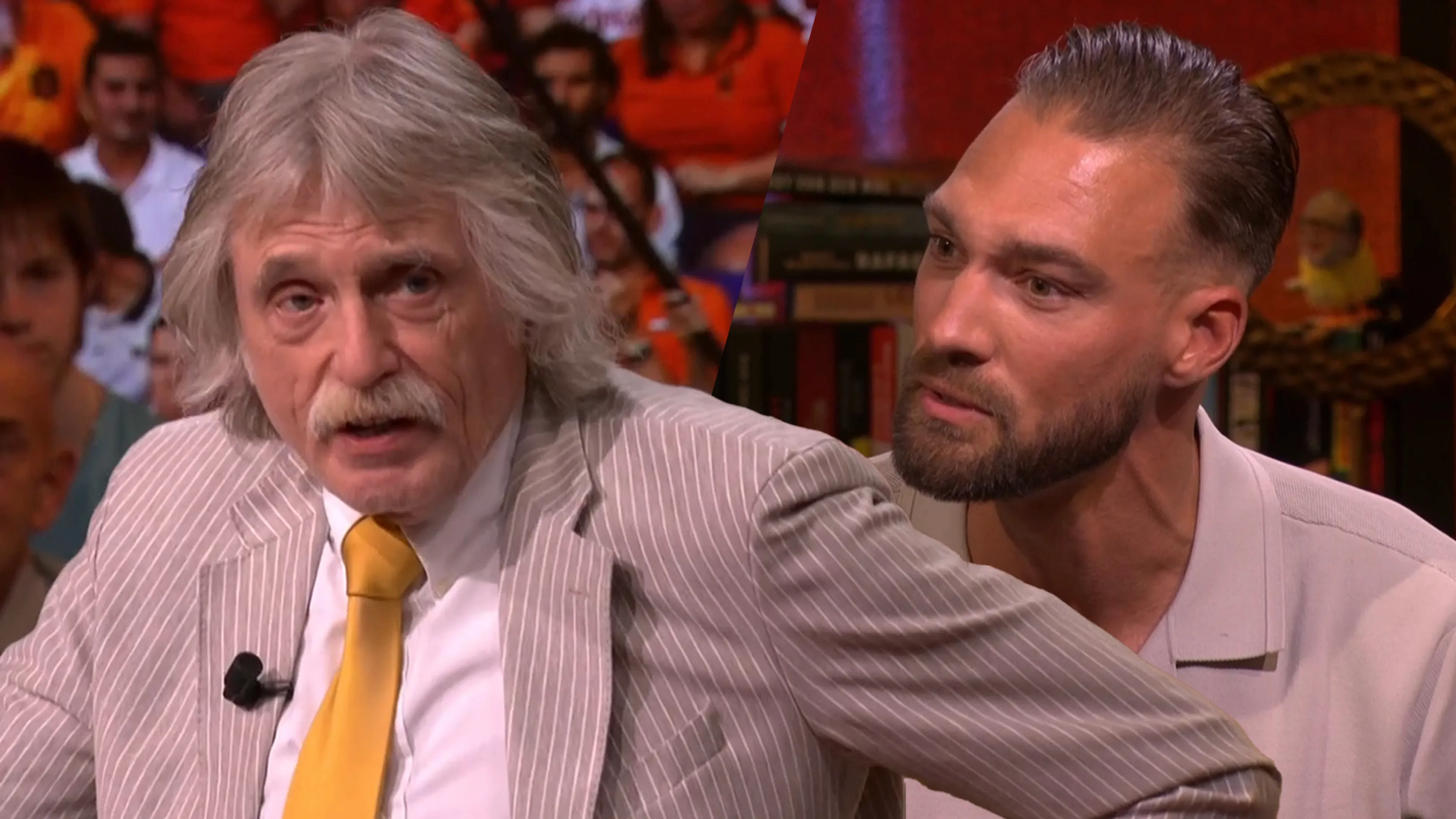 Johan Derksen in discussie met Kjeld Nuis na harde kritiek op het Nederlands elftal