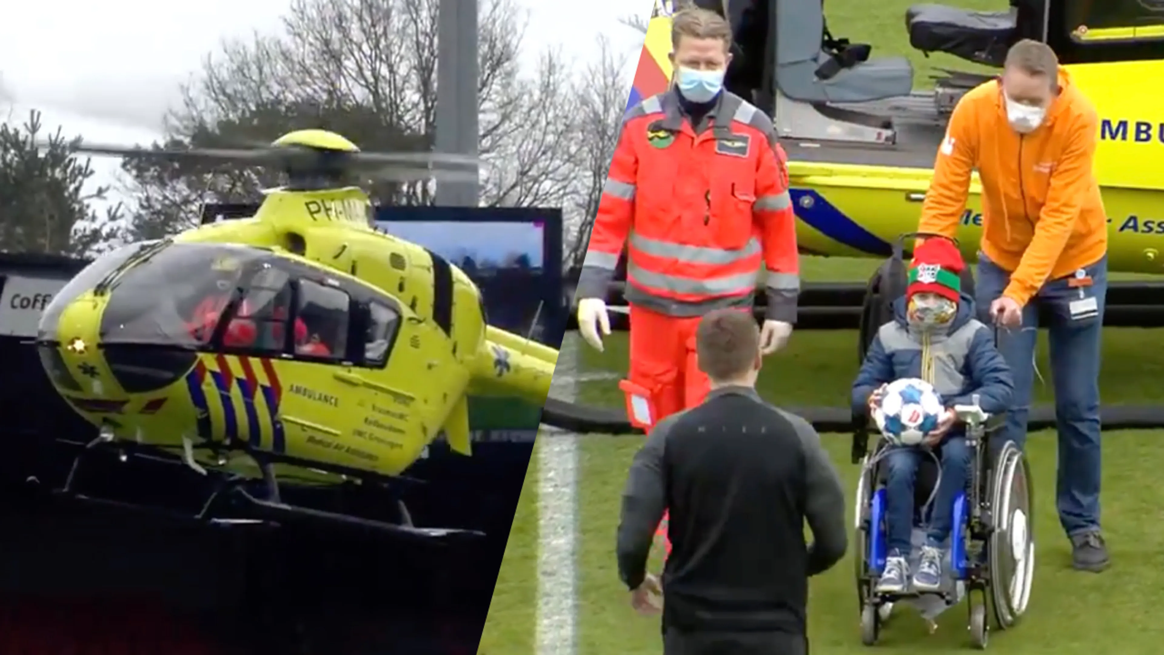 NEC-Telstar in teken van Amalia Kinderziekenhuis: wedstrijdbal bezorgd per helikopter