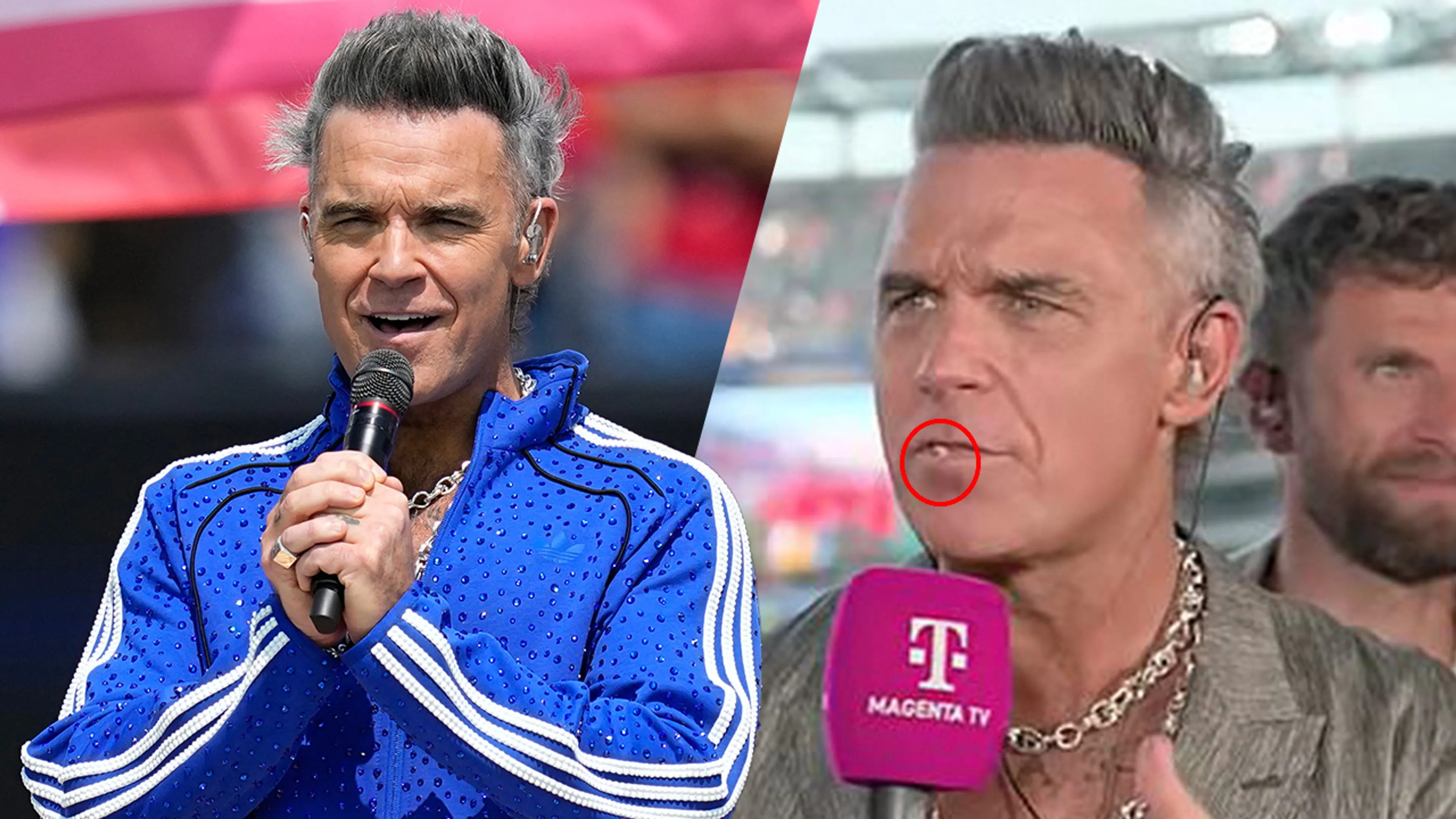 Robbie Williams rekent af met geruchten over wit object dat tijdens WK-finale uit zijn mond viel