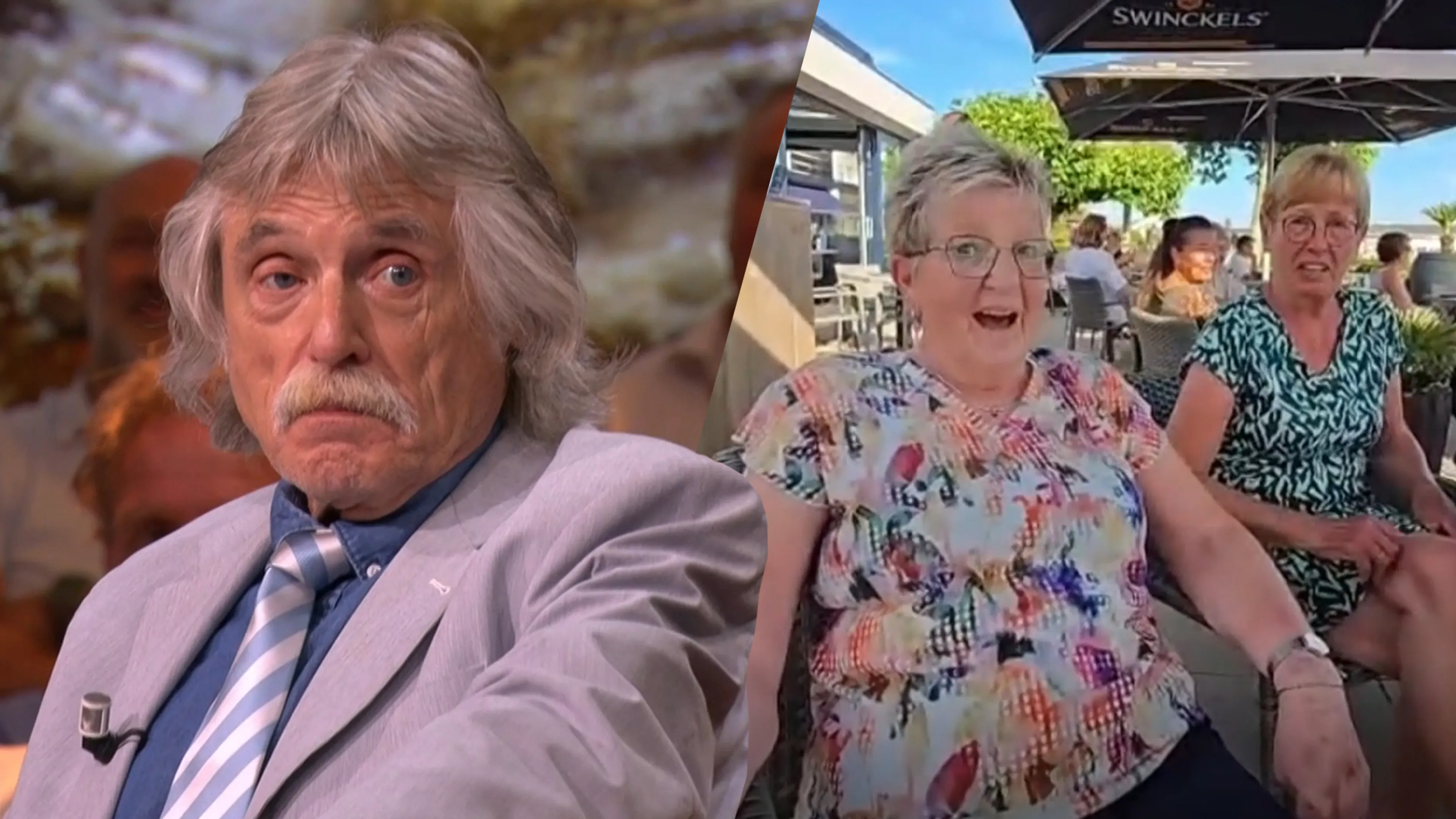 Johan Derksen hoort dat hij goed in de smaak valt bij een viertal dames: 'Ik neem ze alle vier!'