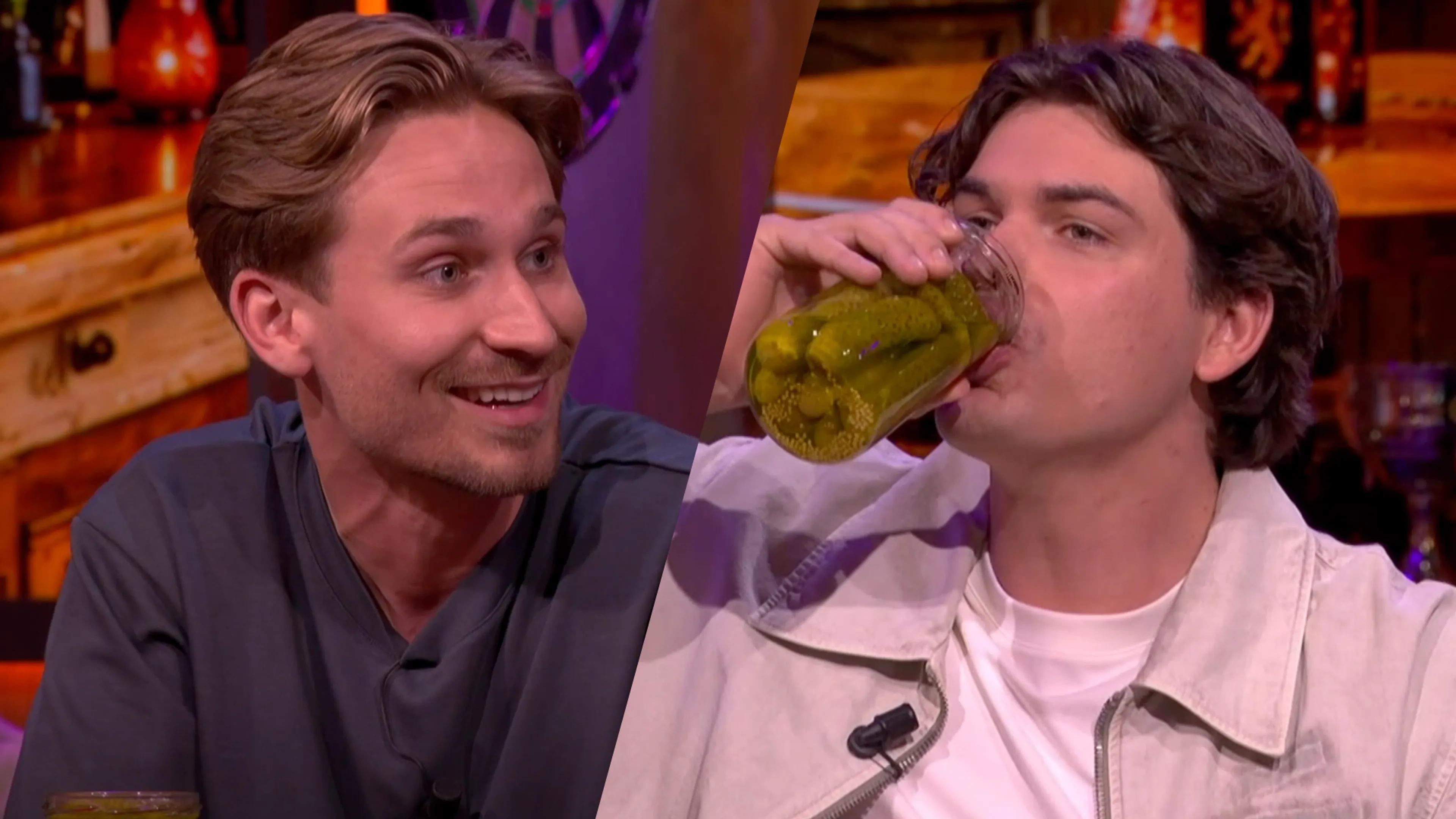 Gasten Het Oranje Café proeven augurkensap van Kesbeke: 'Alsof je een Big Mac drinkt!'