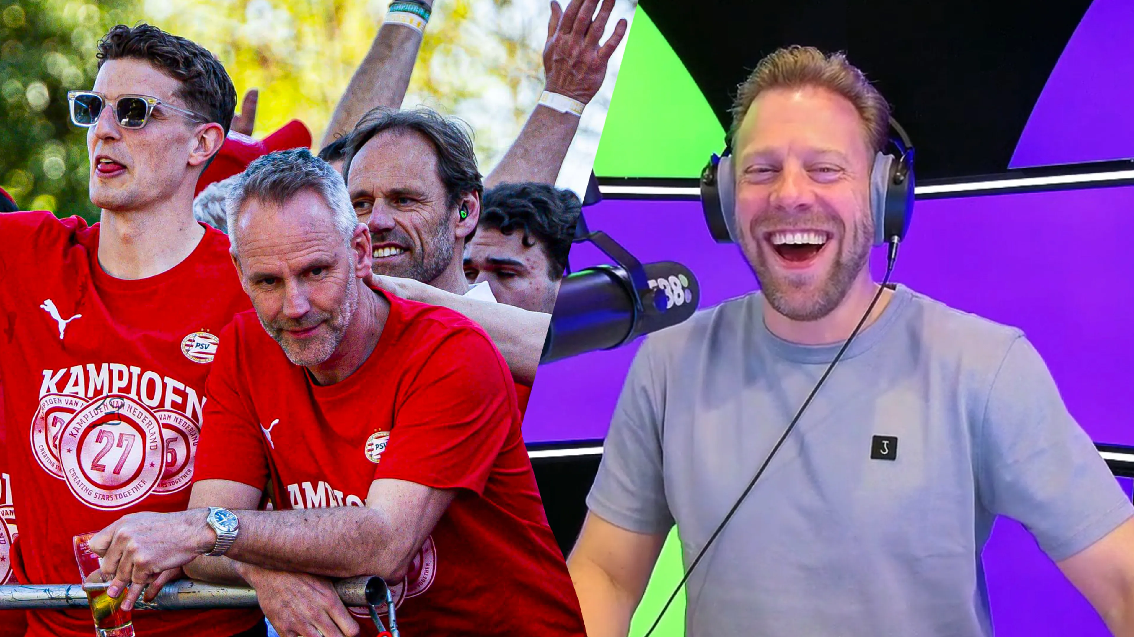 Van Bommel en Ooijer bellen Radio 538 om 06.00 uur op de terugweg na kampioensfeest PSV