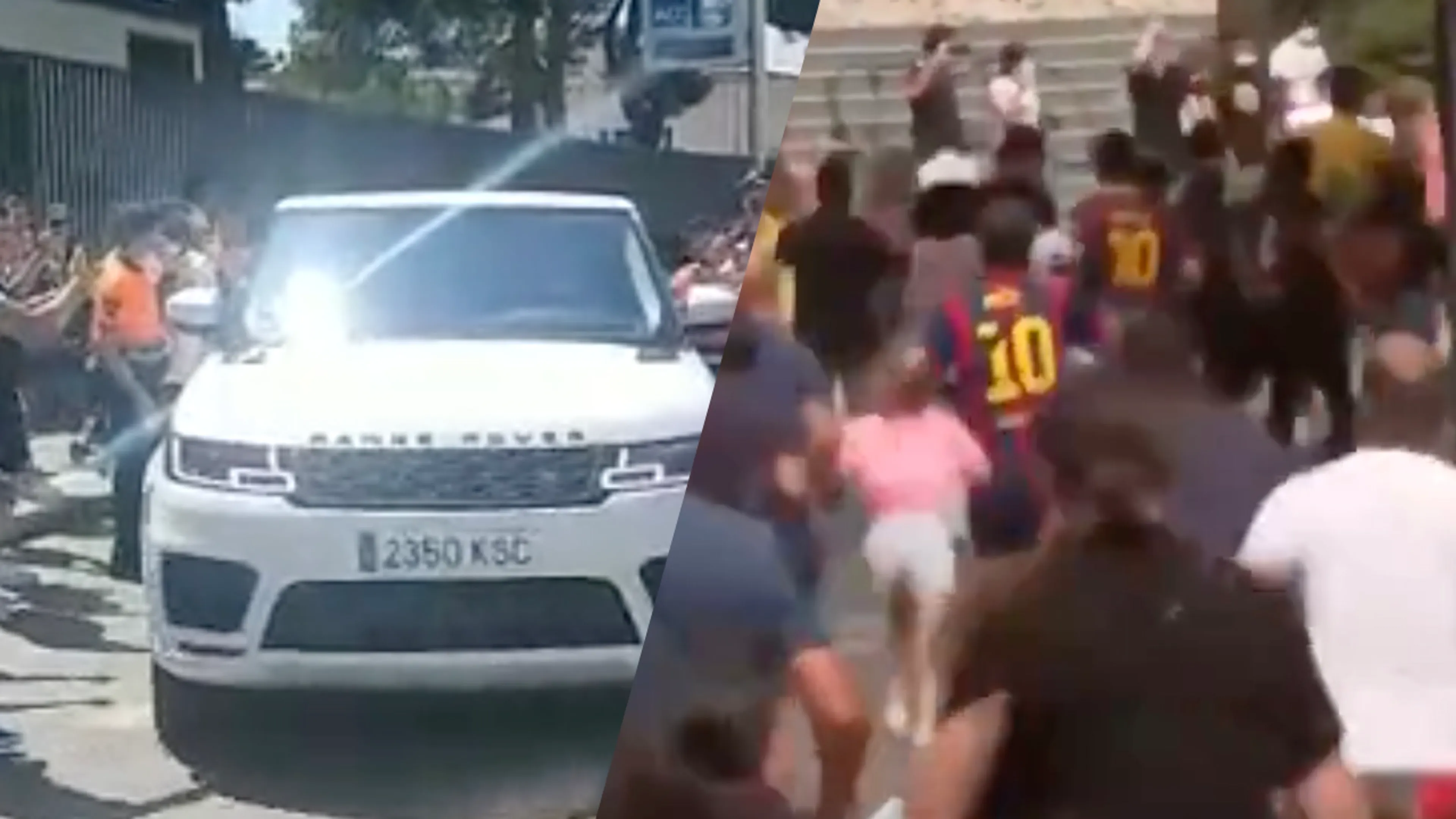 VIDEO: Barça-fans rennen achter auto van Messi aan