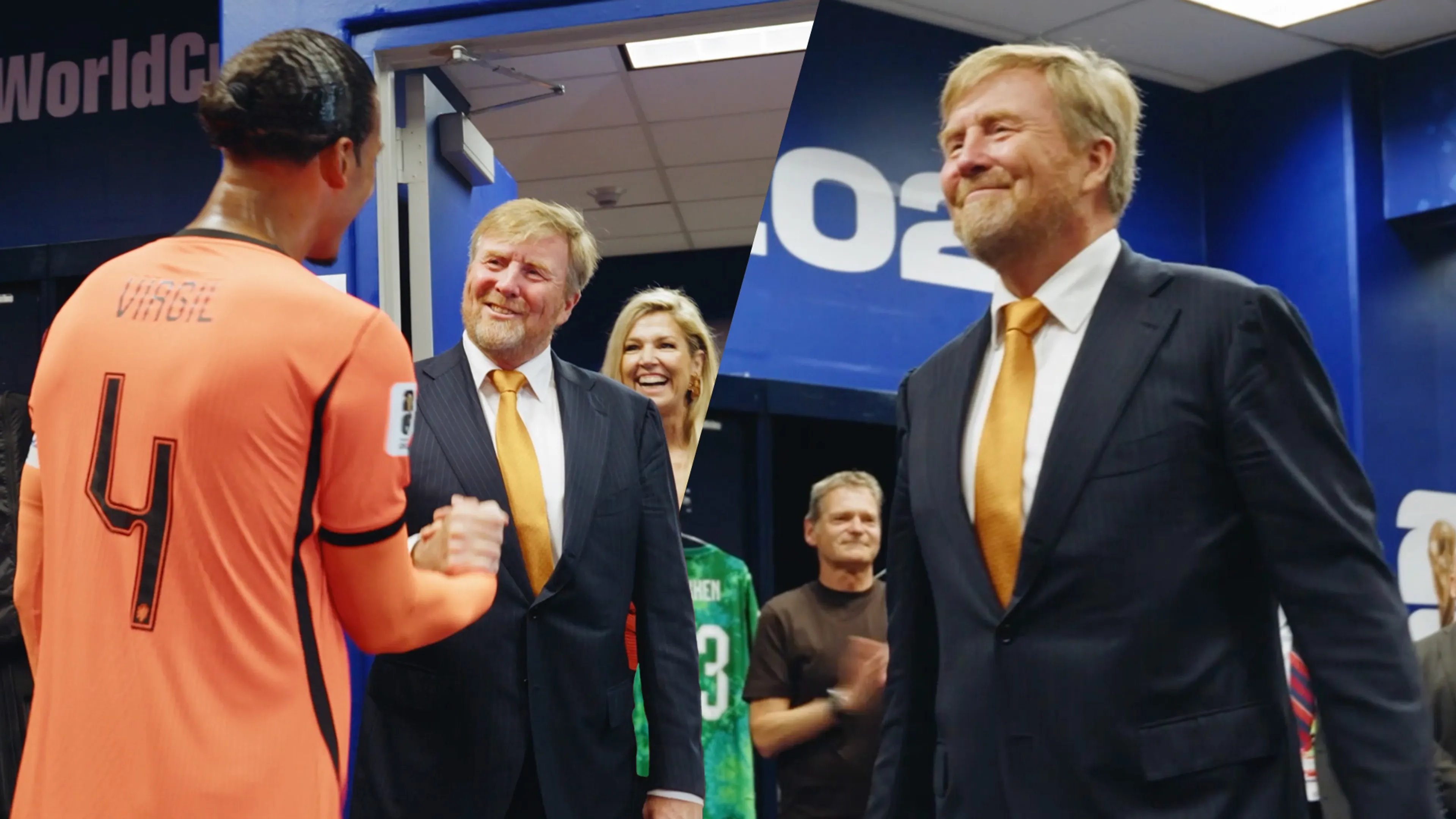 Video: koning Willem-Alexander spreekt Oranje trots toe in kleedkamer na zege op Zweden