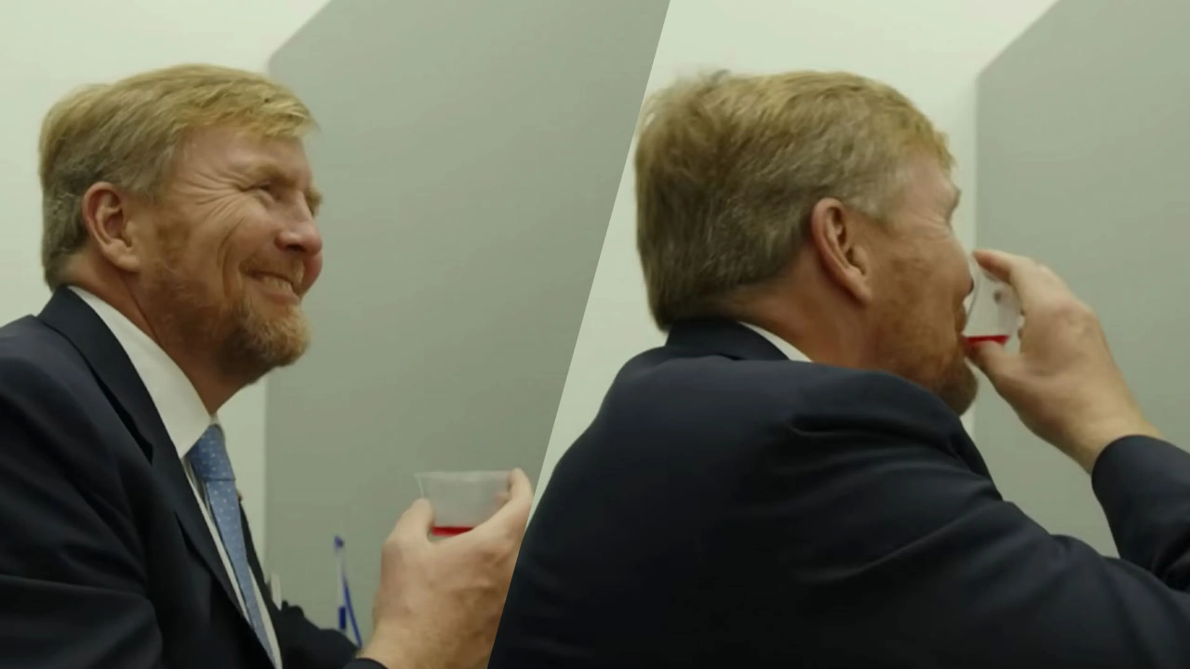 Koning Willem-Alexander proeft frisdrank Fernandes in Suriname en beoordeelt: 'Goed jaar!'