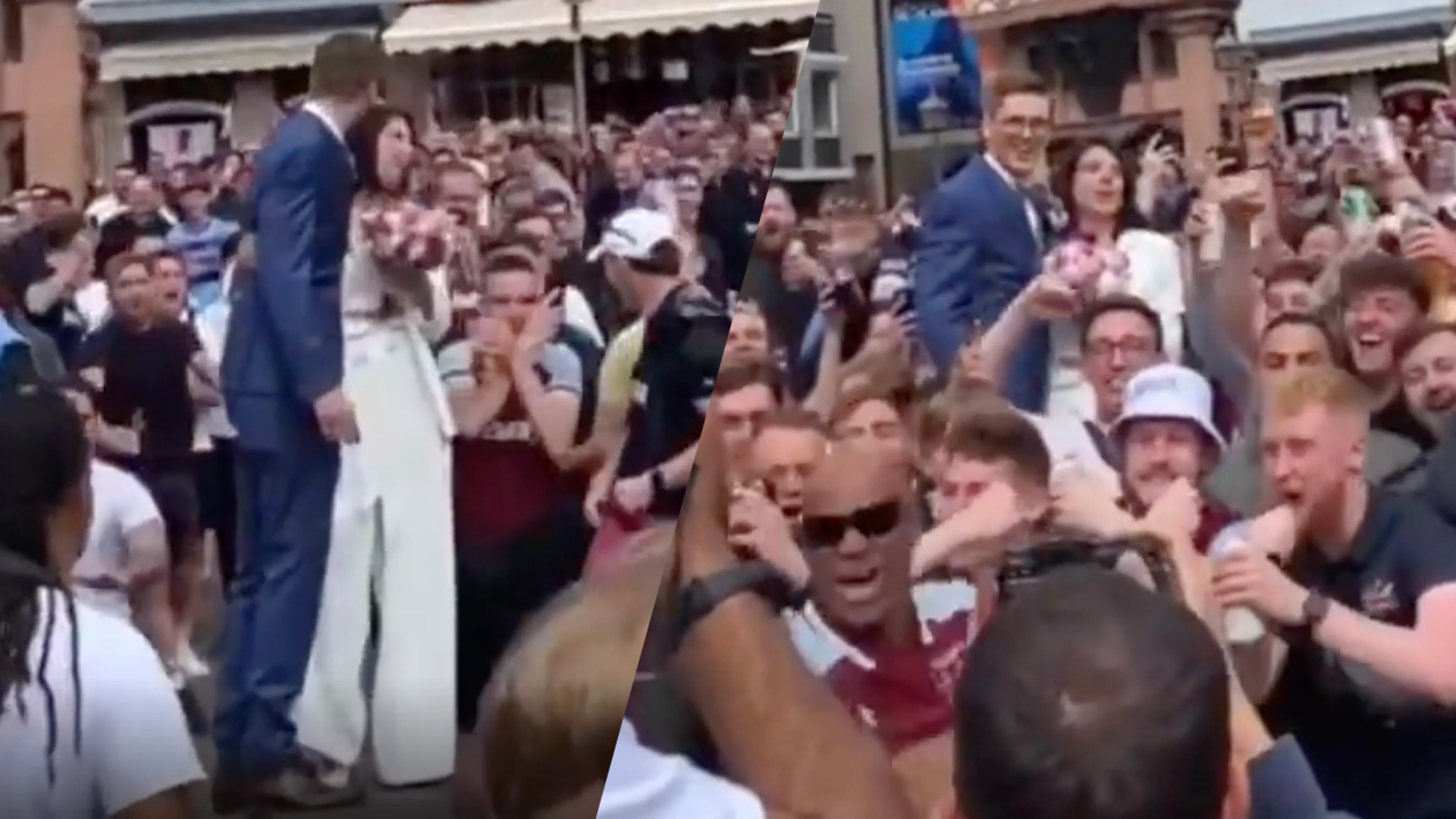 West Ham United-fans massaal op foto met net getrouwd stel in Frankfurt
