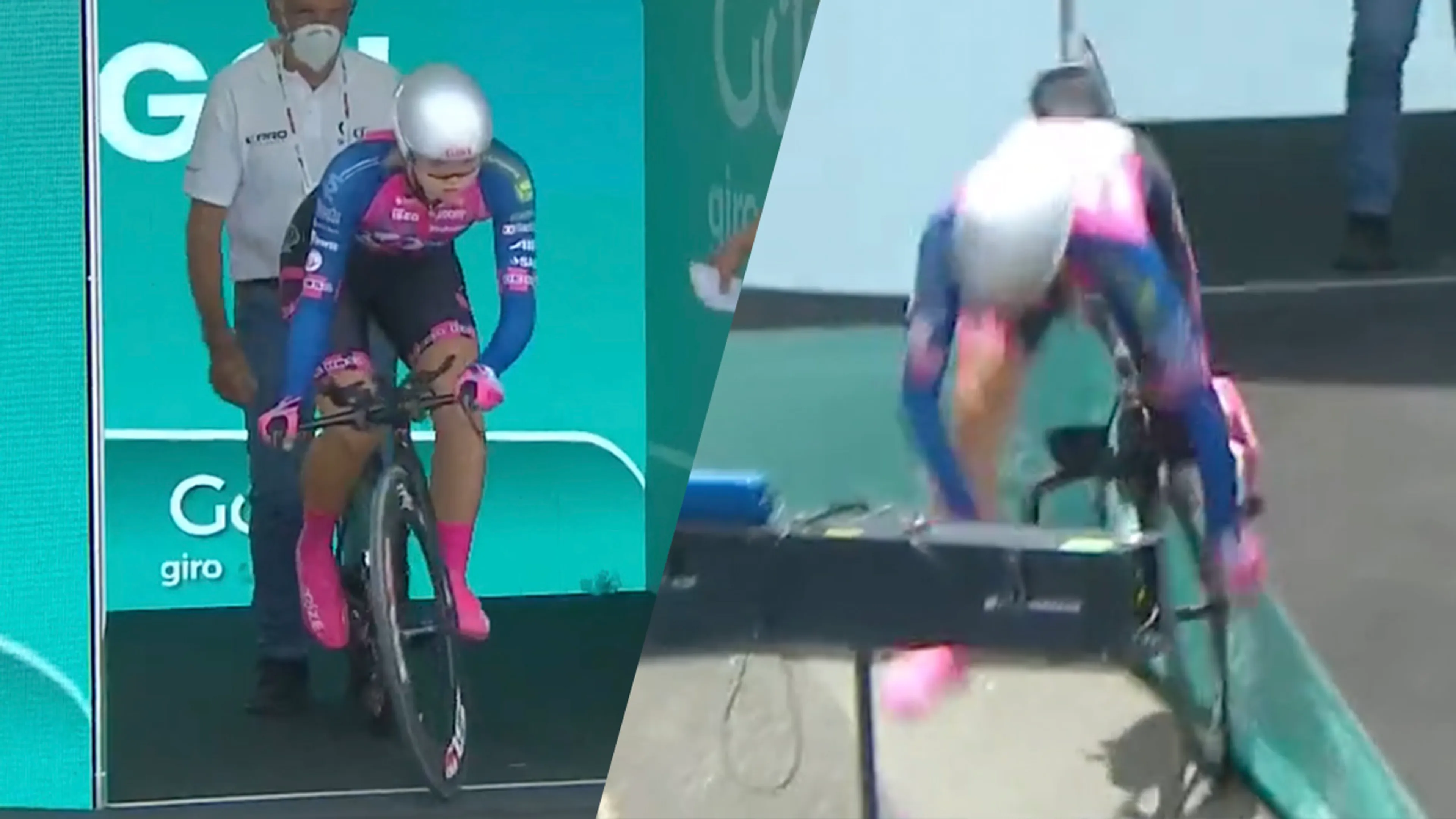 Wielrenster maakt één meter na start al gemene smakkerd met fiets