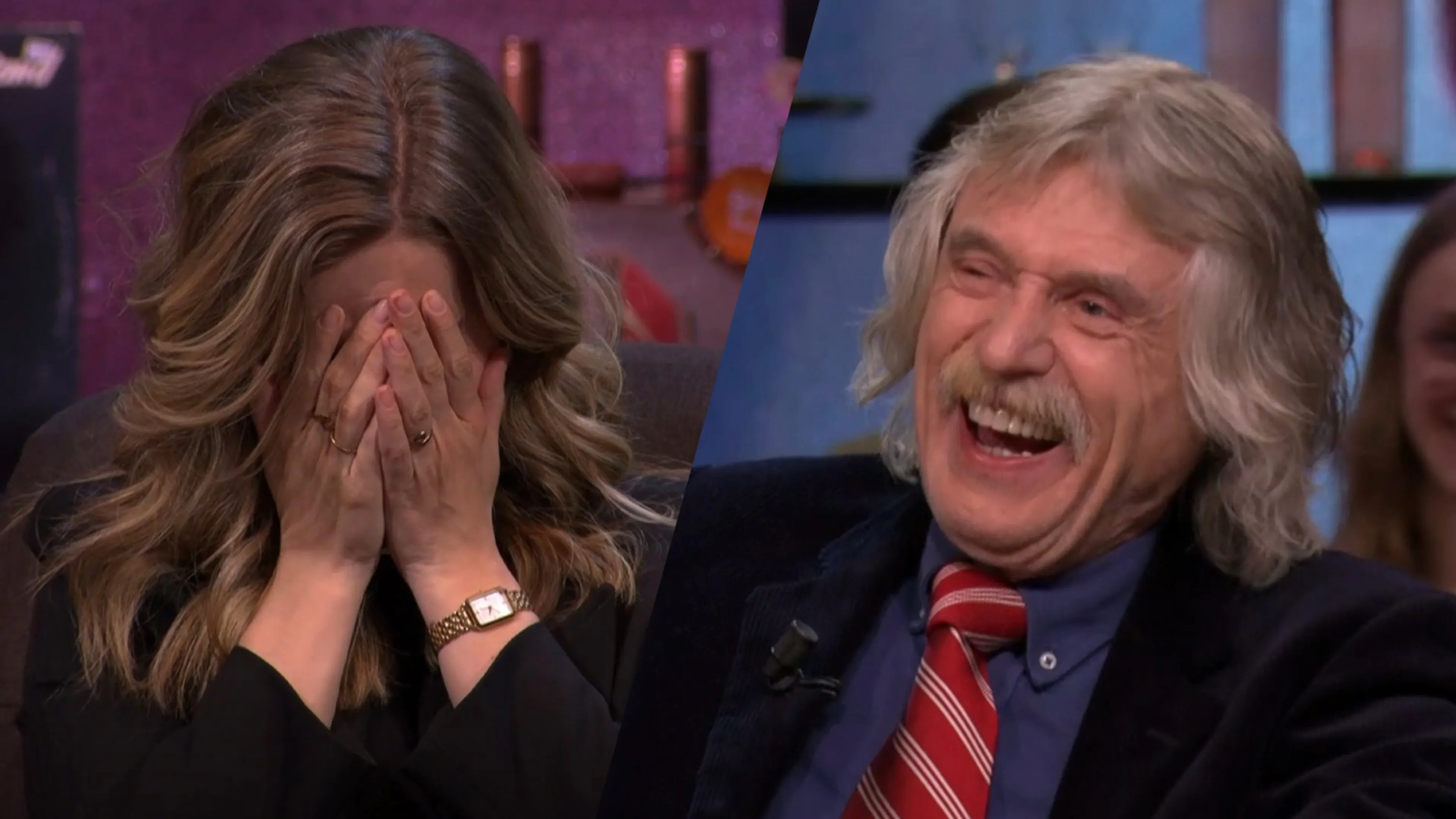 Merel slaat handen voor haar gezicht na verhaal van 'naaktslaper' Johan: 'Meestal is het de hond…'