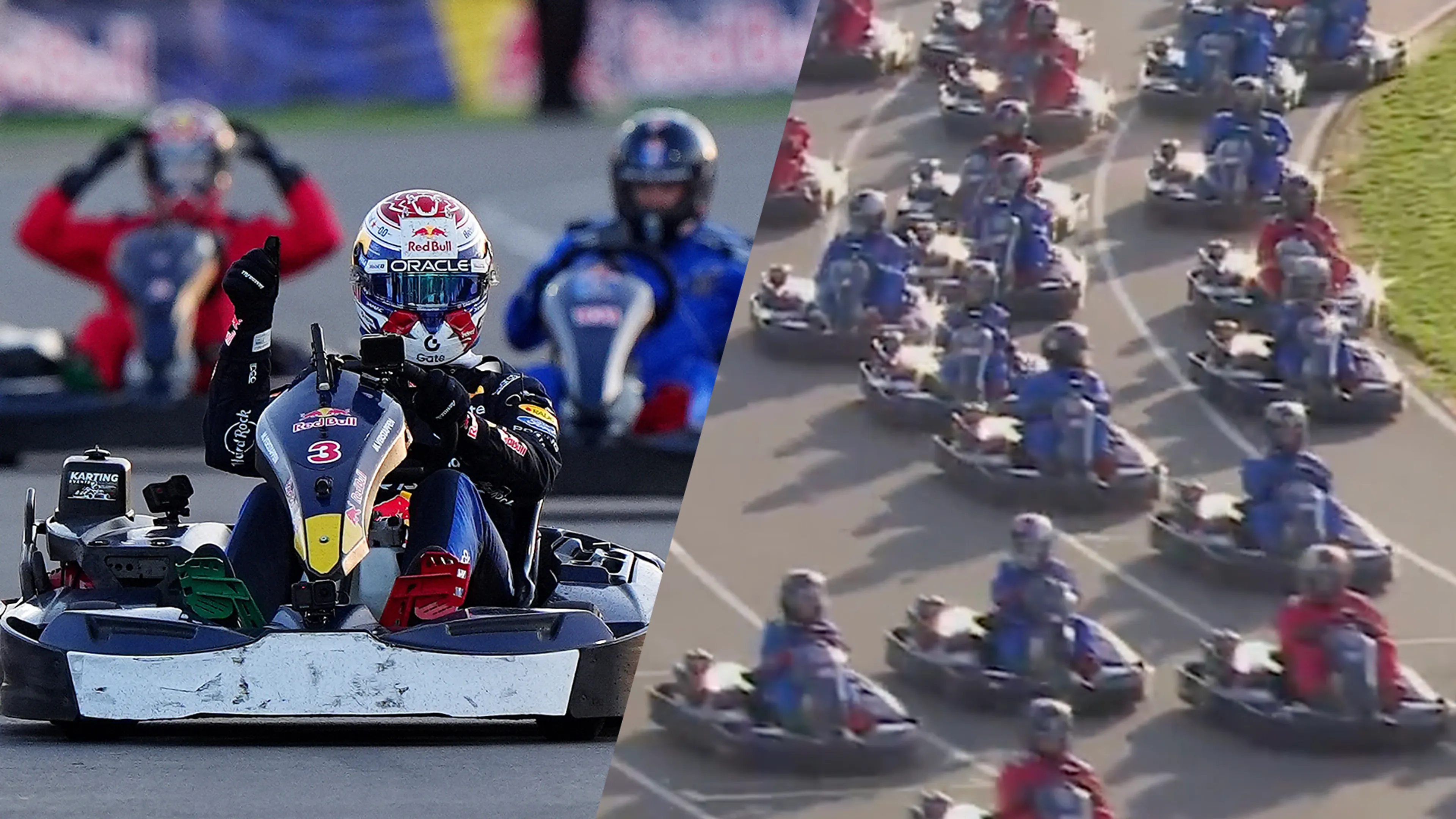 Video: Max Verstappen verslaat 100 karters in unieke race op Silverstone