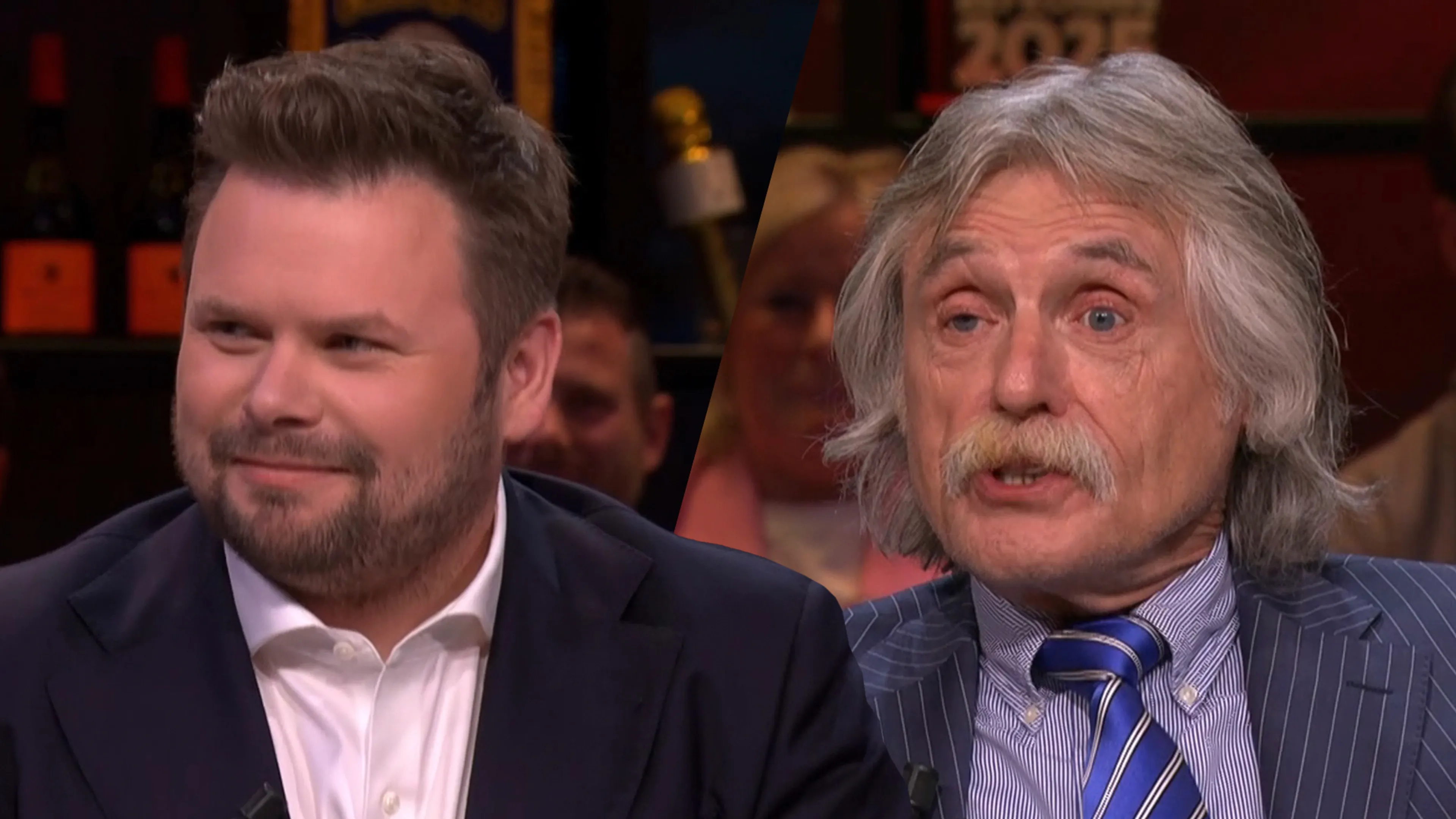 Johan Derksen spreekt Thomas van Groningen aan: ‘Je zit niet het Jeugdjournaal te presenteren…’