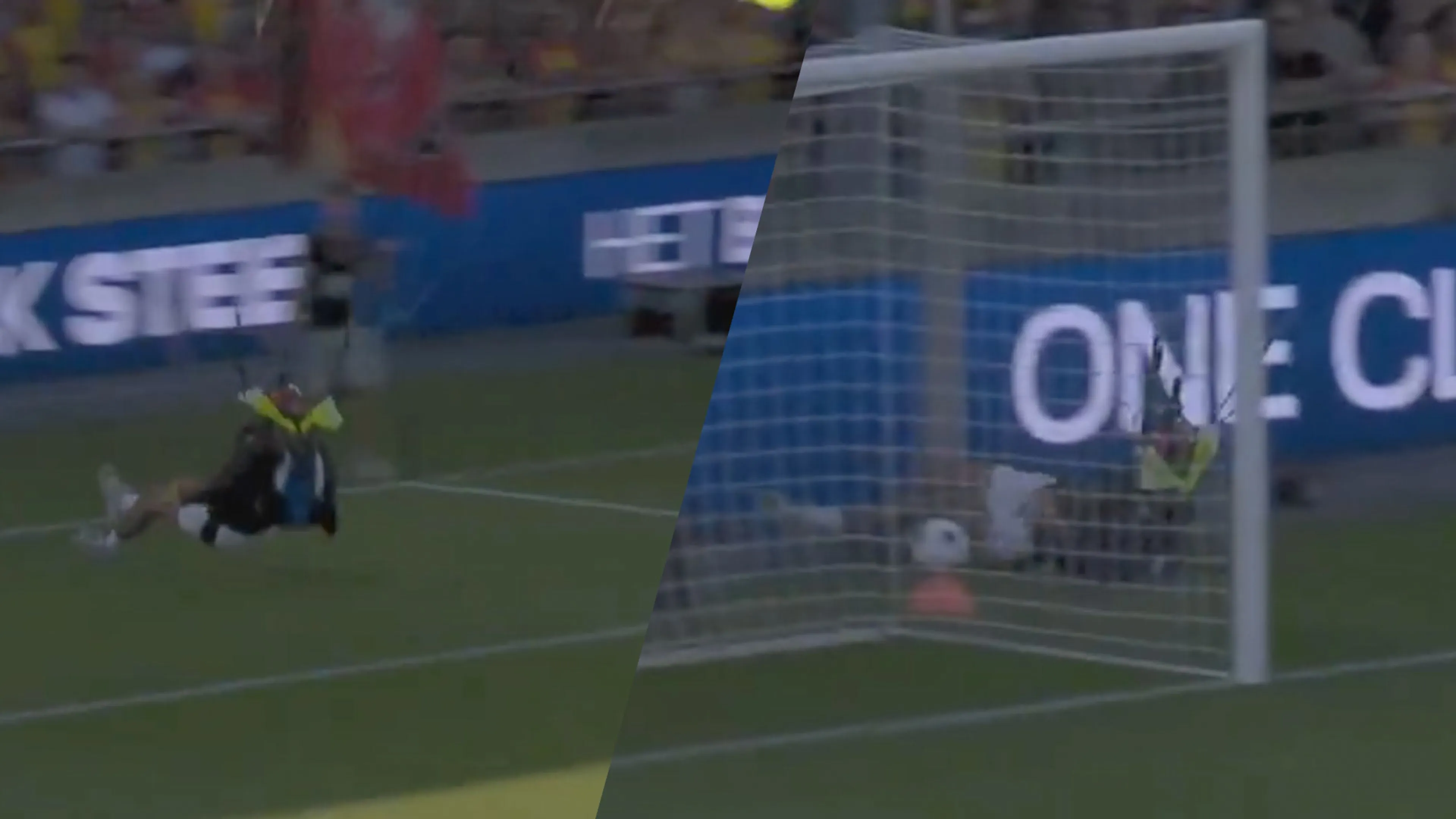 Video: opening met skydiver bij Go Ahead Eagles gaat mis en knalt keihard tegen de boarding