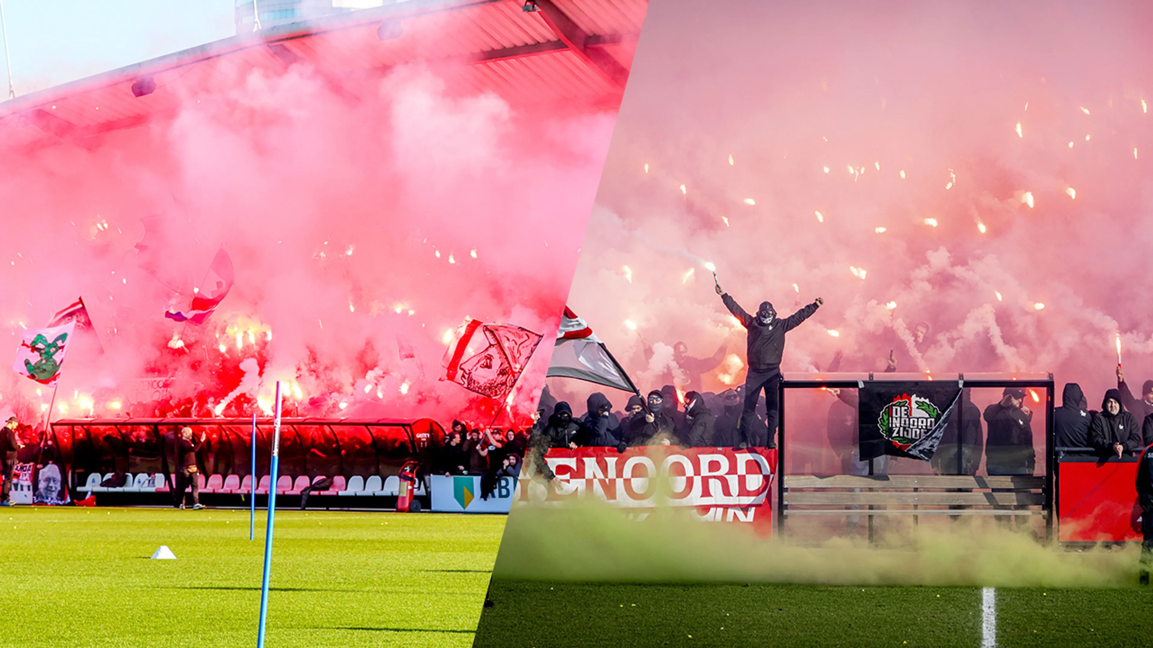 Video: selecties Ajax en Feyenoord met vuurwerk onthaald op laatste training voor De Klassieker
