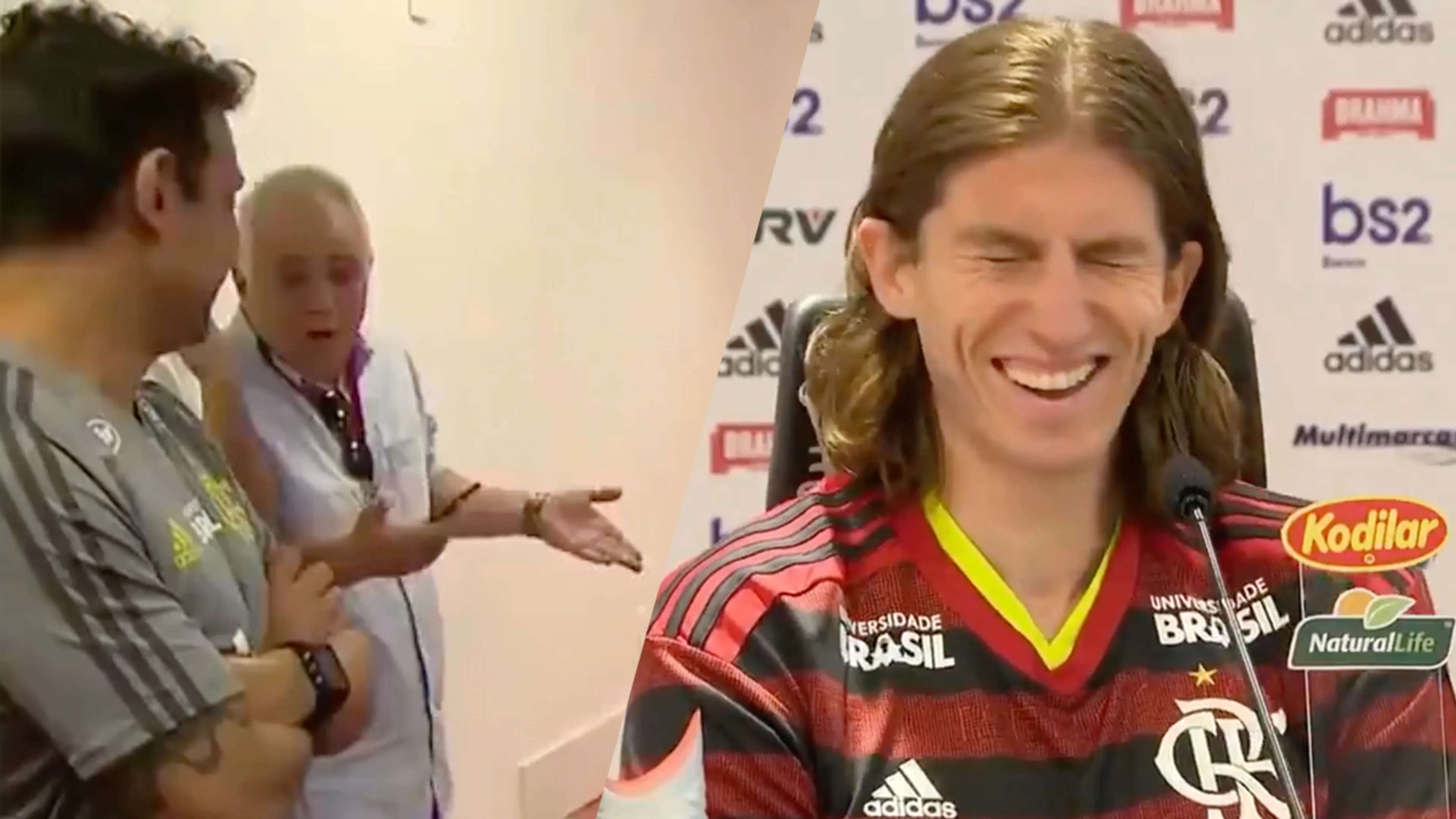 Journalist trapt in 'pornogeluid-prank' tijdens presentatie Filipe Luis
