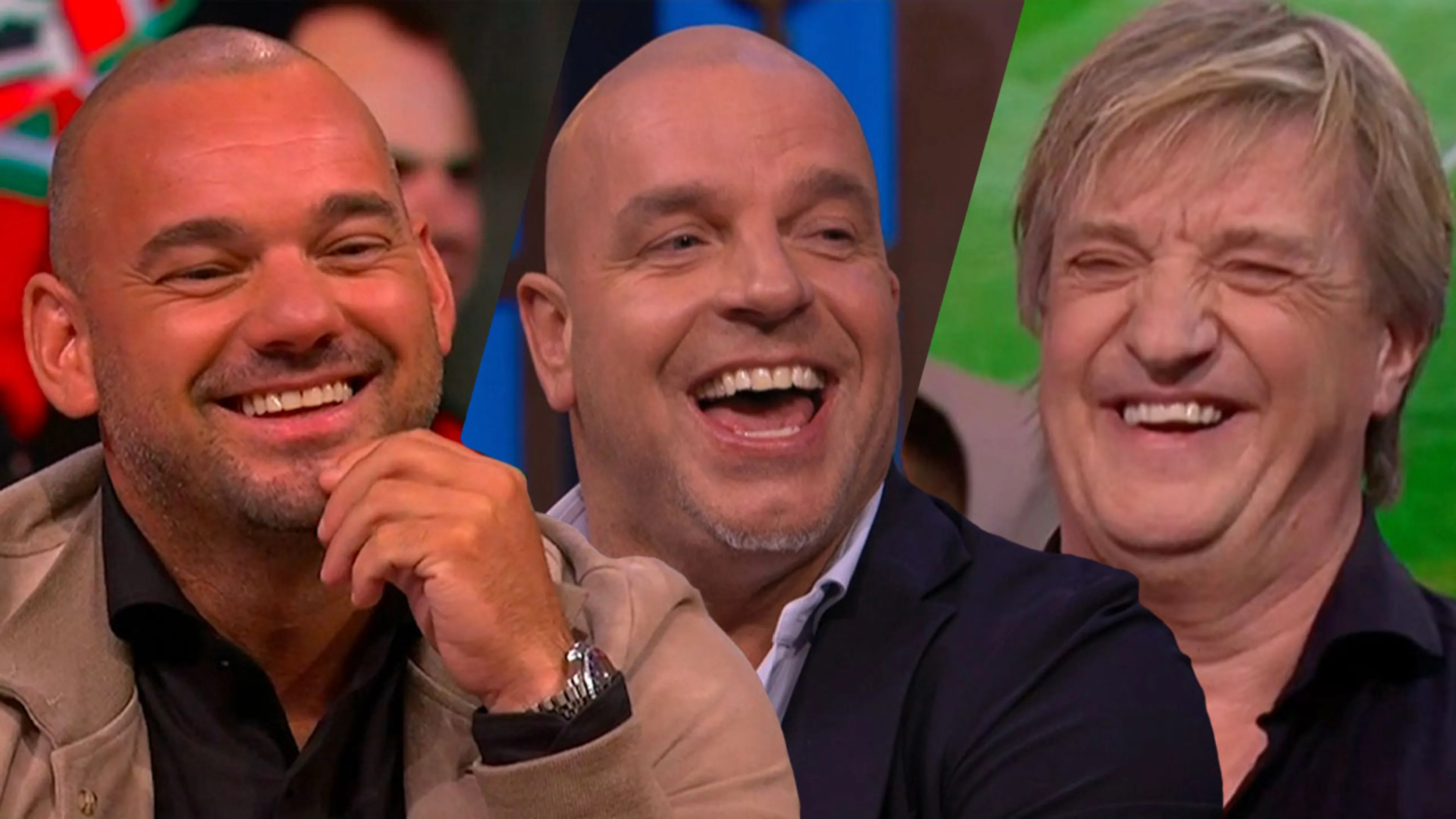 Wim Kieft, Andy van der Meijde, Wesley Sneijder en Danny Koevermans maandag bij Veronica Offside