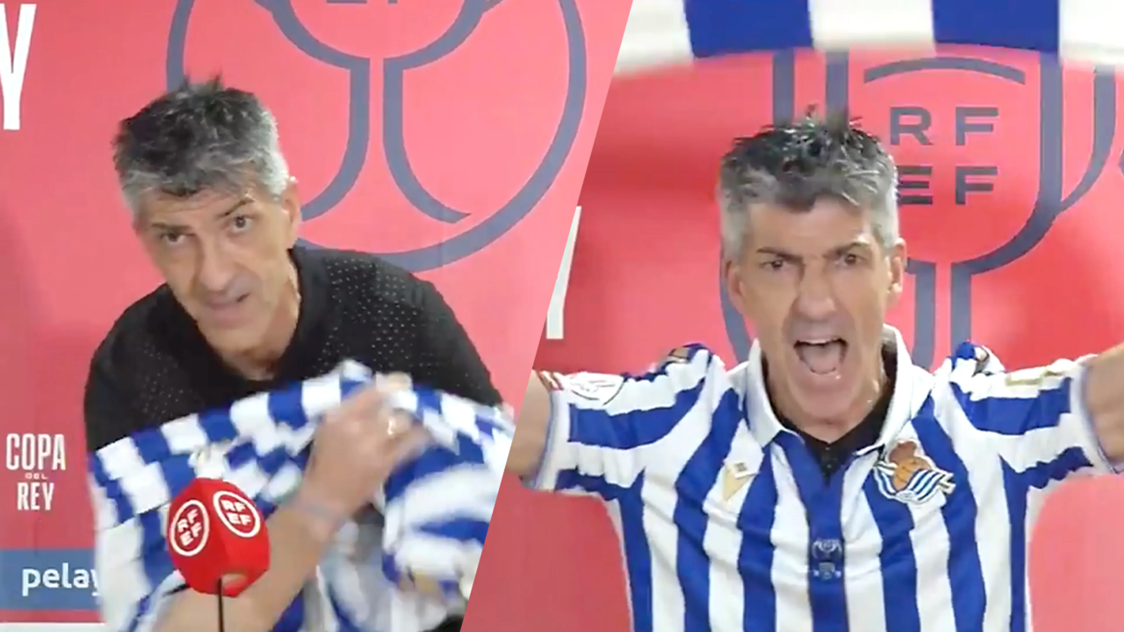 Uitzinnige Sociedad-trainer zingt op persconferentie na bekerwinst