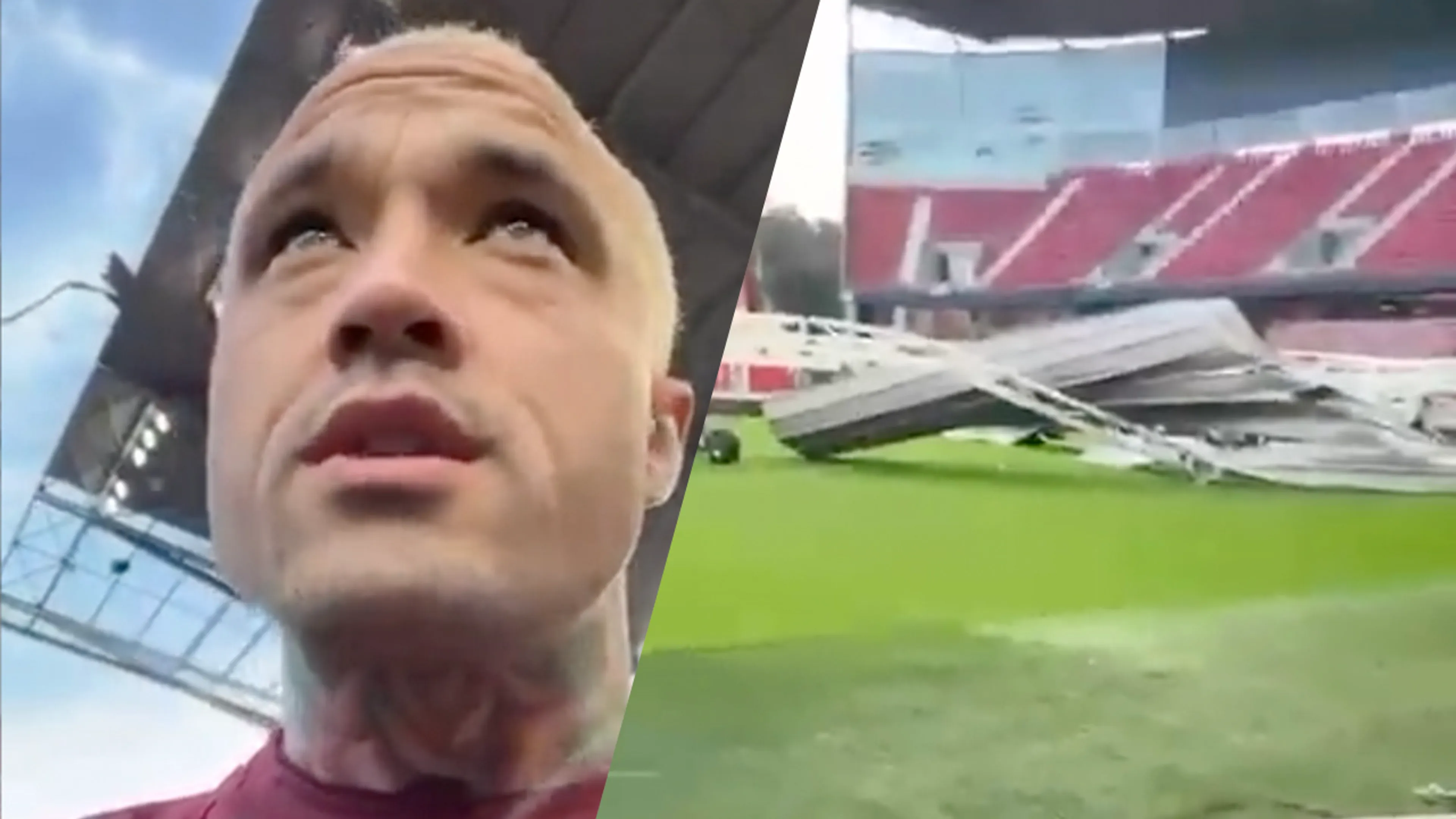 VIDEO: Nainggolan doet gortdroog verslag van afgewaaid stadiondak