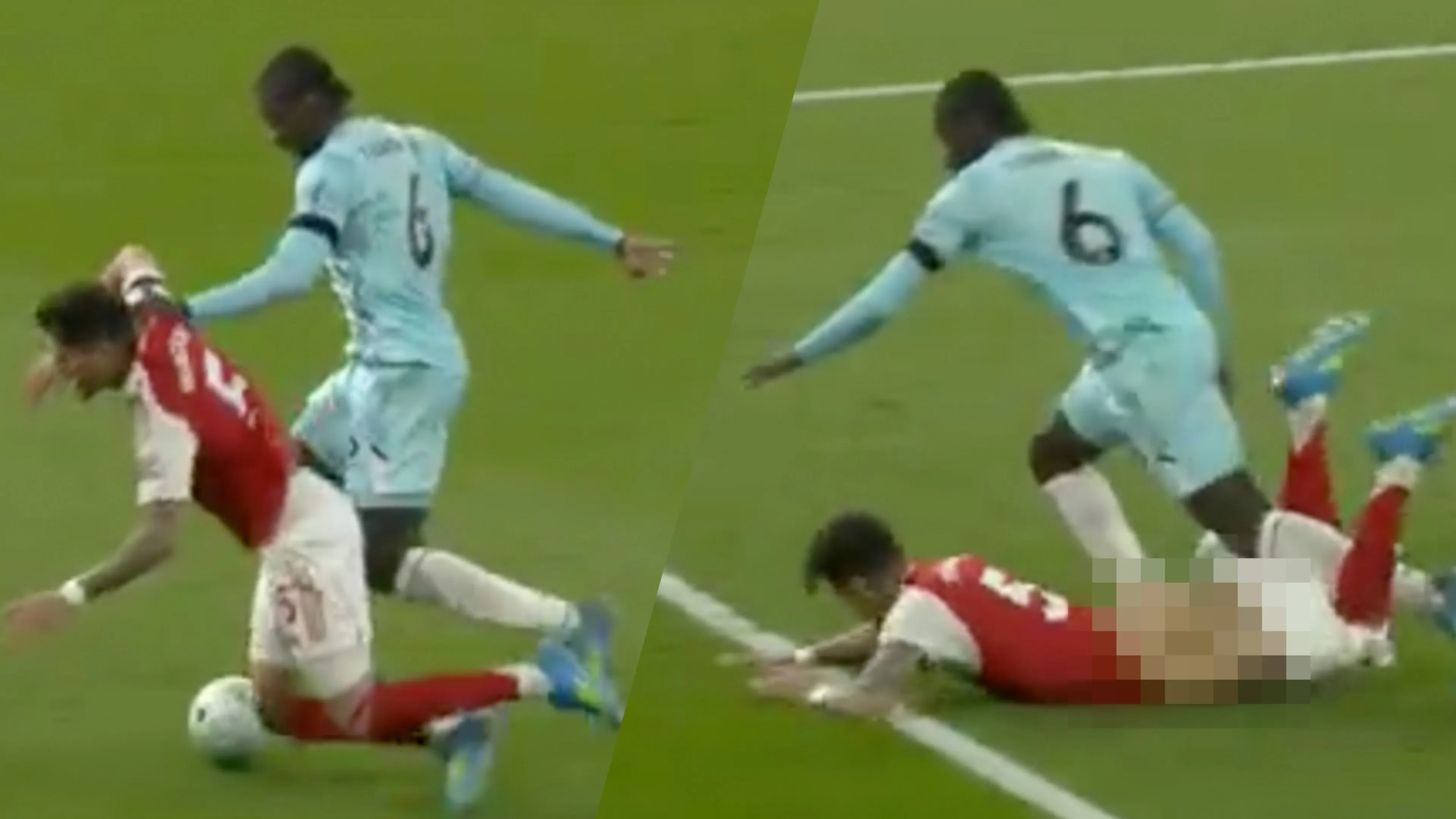 Video: Arsenal-speler Hincapié gaat met de billen bloot na valpartij