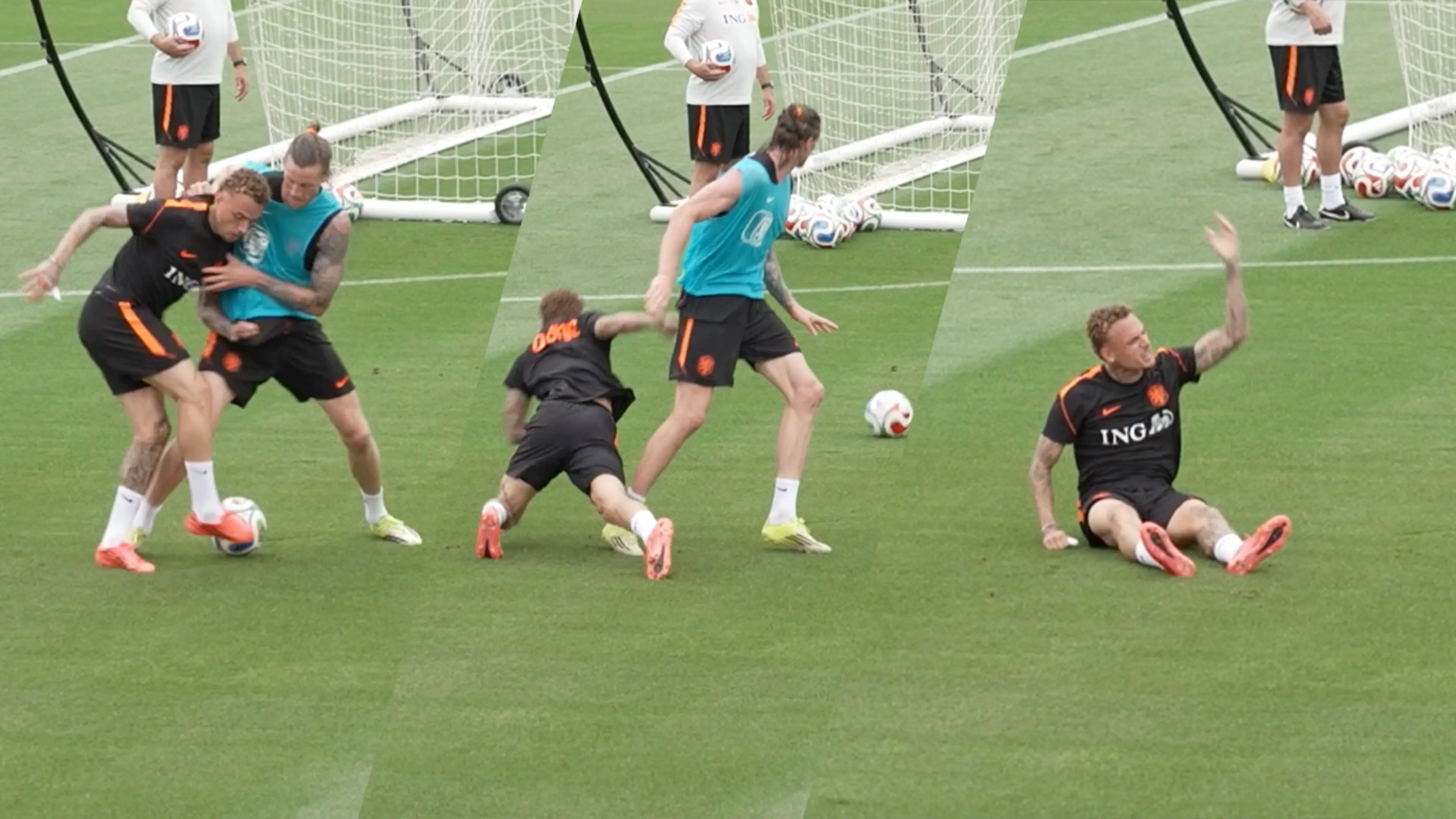 Wout Weghorst en Noa Lang met elkaar in de weer tijdens Oranje-training: 'Dat is de tweede keer!'