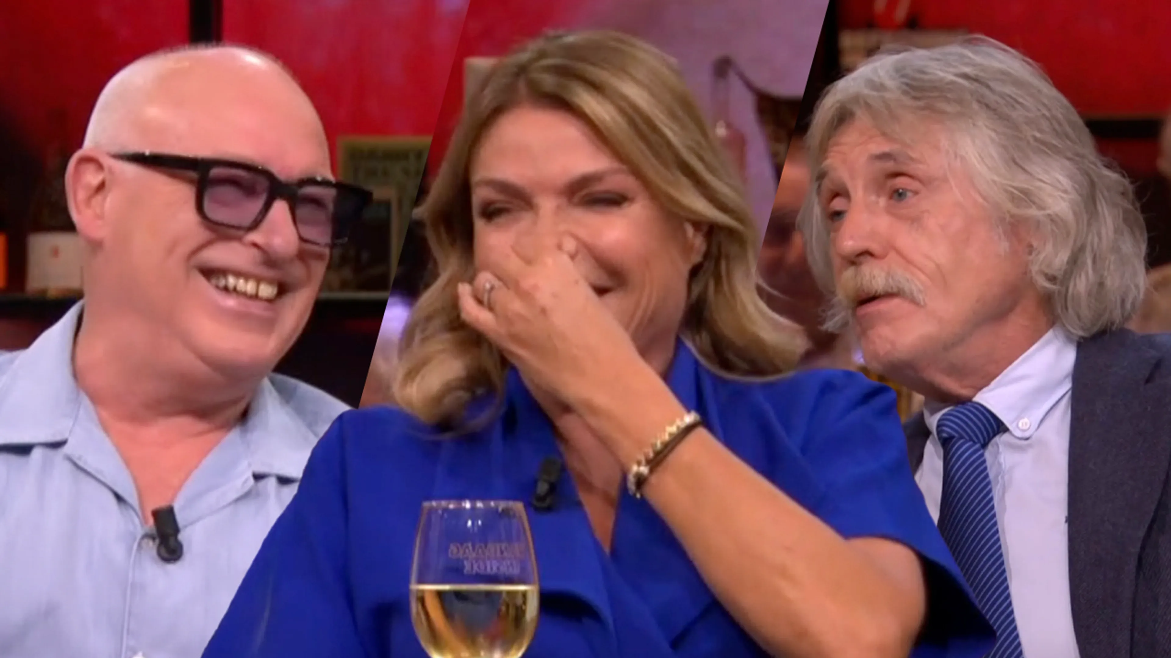 René van der Gijp en Goedele Liekens lachen om verhaal Johan Derksen over uitgesteld orgasme: 'STOP'